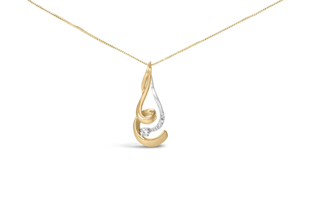Espira 10K Two-Tone Gold 1/10 cttw Round Cut Diamond Swirl Pendant Necklace (I-J, I2-I3) - Friggin Jewelry
