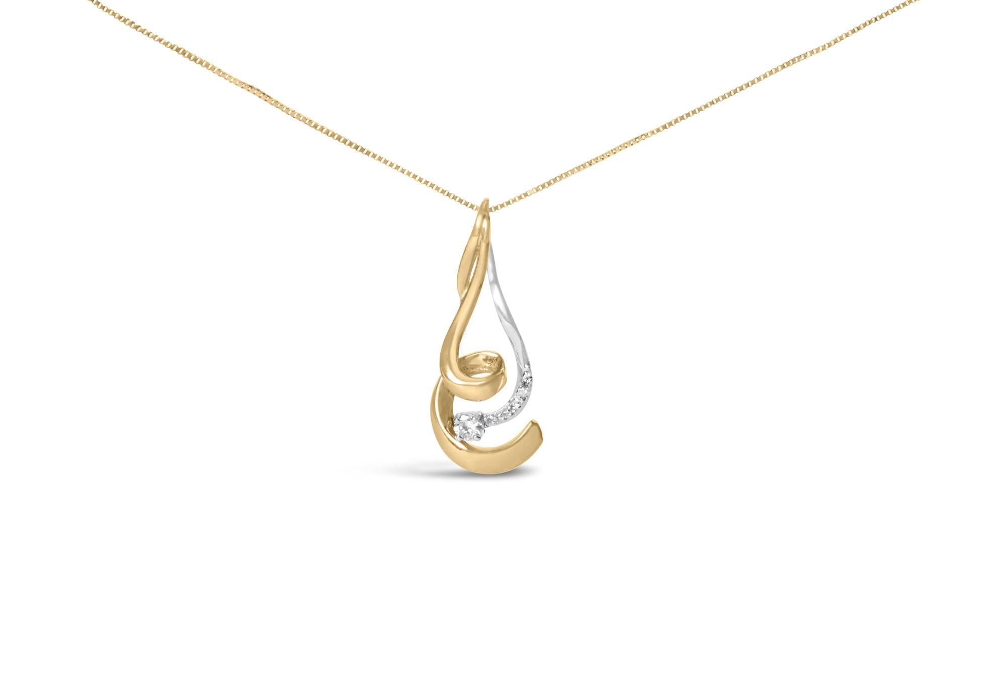Espira 10K Two-Tone Gold 1/10 cttw Round Cut Diamond Swirl Pendant Necklace (I-J, I2-I3) - Friggin Jewelry