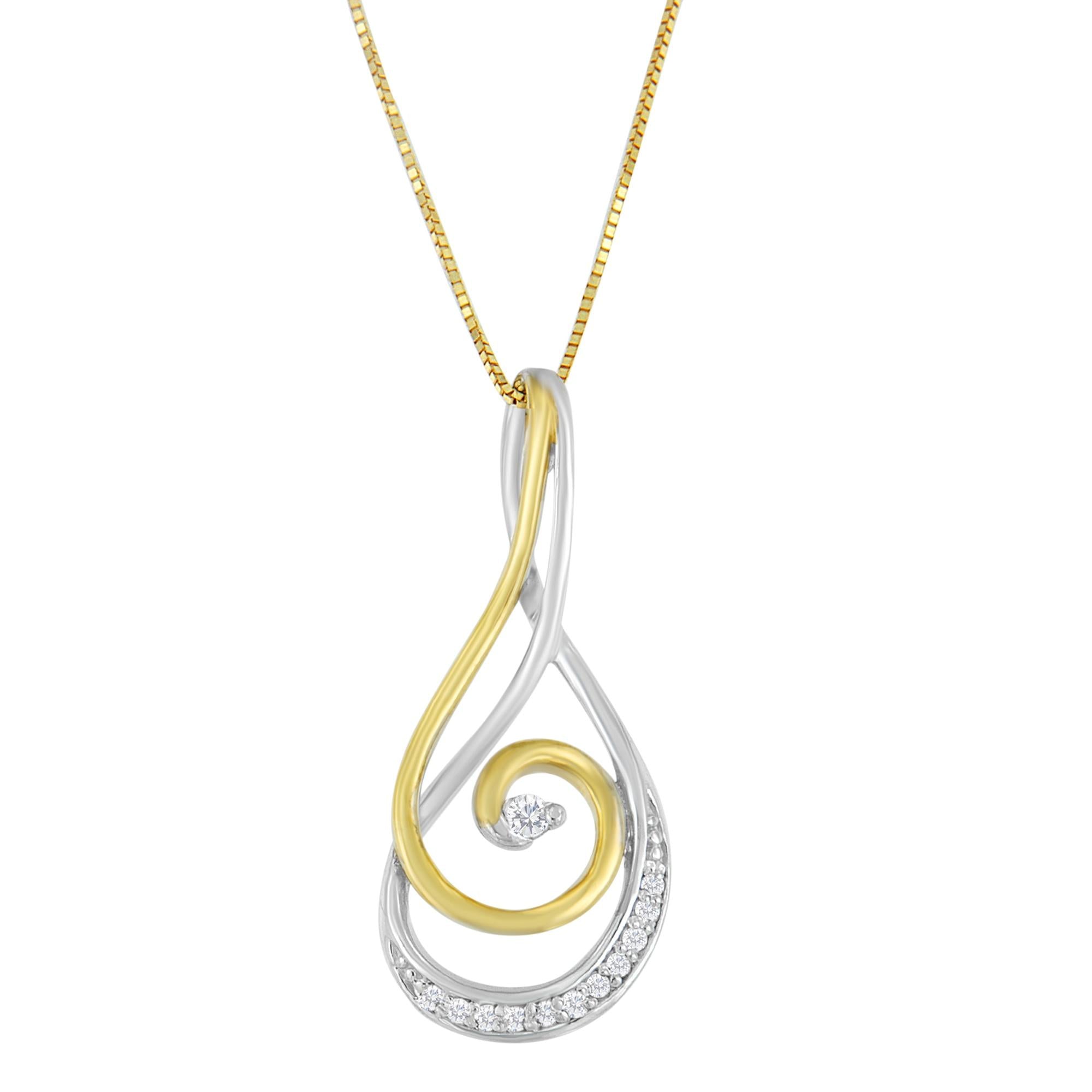 Espira 10K Two-Tone Gold Round Cut Diamond Sparkling Spiral Pendant Necklace (1/6 cttw, J-K Color, I2-I3 Clarity) - Friggin Jewelry