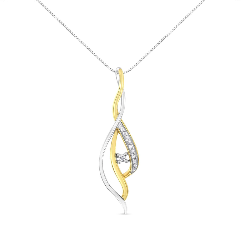 Collar Espira con colgante en cascada de diamantes de talla redonda en oro bicolor de 10 quilates (1/10 ct, color JK, claridad I2-I3) - Friggin Jewelry