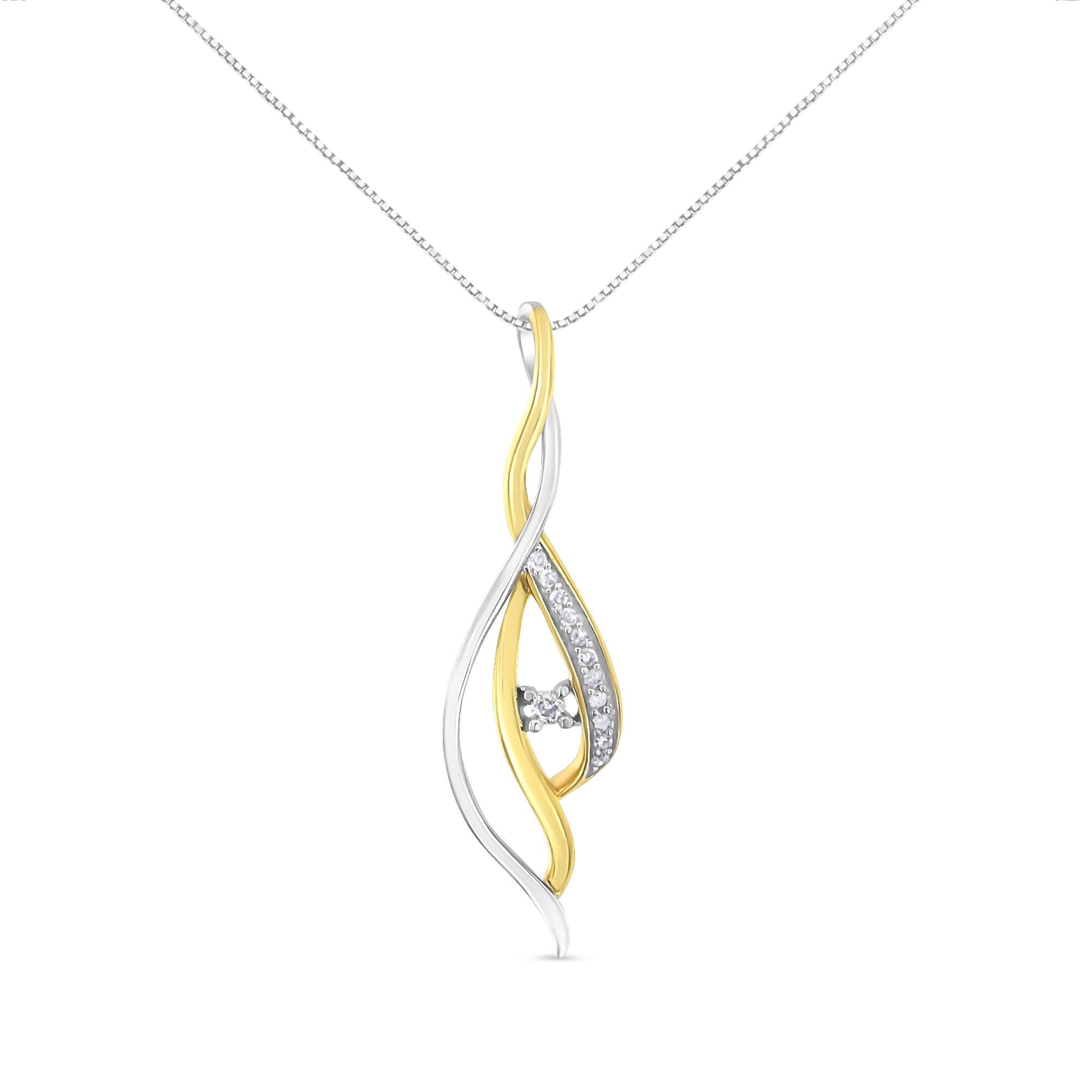 Collar Espira con colgante en cascada de diamantes de talla redonda en oro bicolor de 10 quilates (1/10 ct, color JK, claridad I2-I3) - Friggin Jewelry