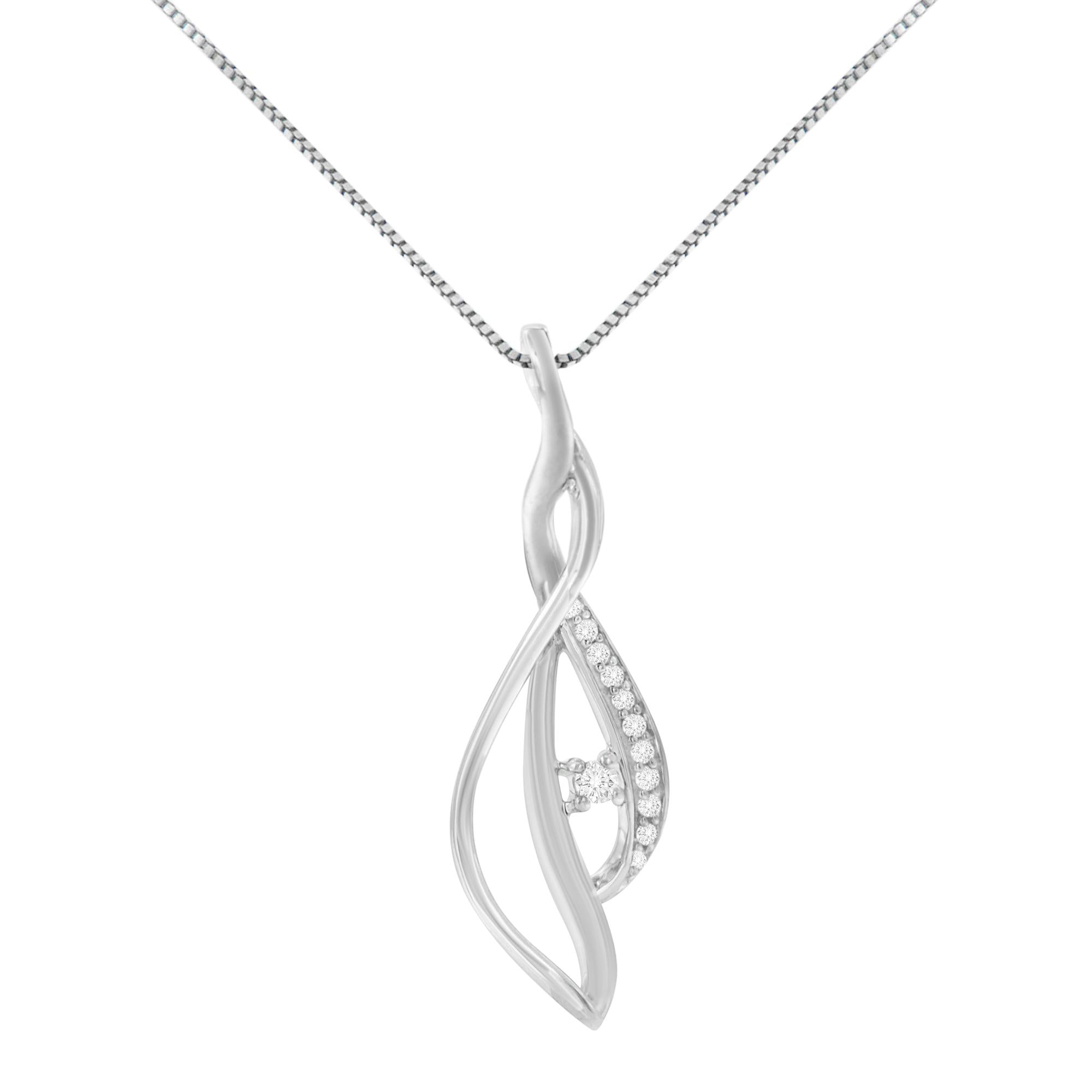 Espira 10K White Gold Round Diamond Accented Open Cascade Twist 18" Pendant Necklace (1/10 Cttw, J-K Color, I1-I2 Clarity) - Friggin Jewelry