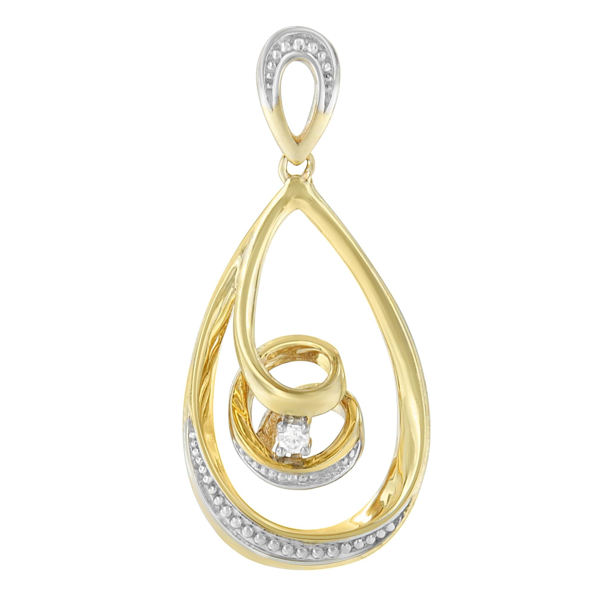 Collana con ciondolo a forma di goccia aperta e ricciolo ritorto in oro 10K, taglio brillante, con diamanti, da 18" (colore JK, purezza I2-I3) - Scelta di colori dell'oro (oro giallo 10K) - Friggin Jewelry