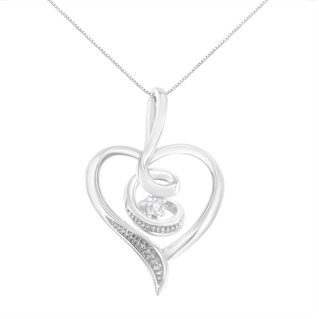 Espira 10K White Gold .03 Cttw Diamond-Accented Round-Cut Diamond Swirl Open Heart 18" Pendant Necklace (I-J Color, I2-I3 Clarity) - Friggin Jewelry