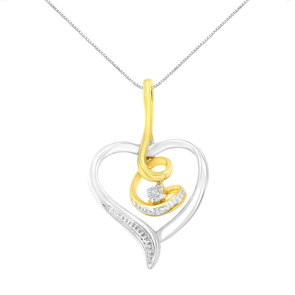 Espira 10K Two-Tone Yellow & White Gold .03 Cttw Diamond-Accented Round-Cut Diamond Swirl Open Heart 18" Pendant Necklace (I-J Color, I2-I3 Clarity) - Friggin Jewelry