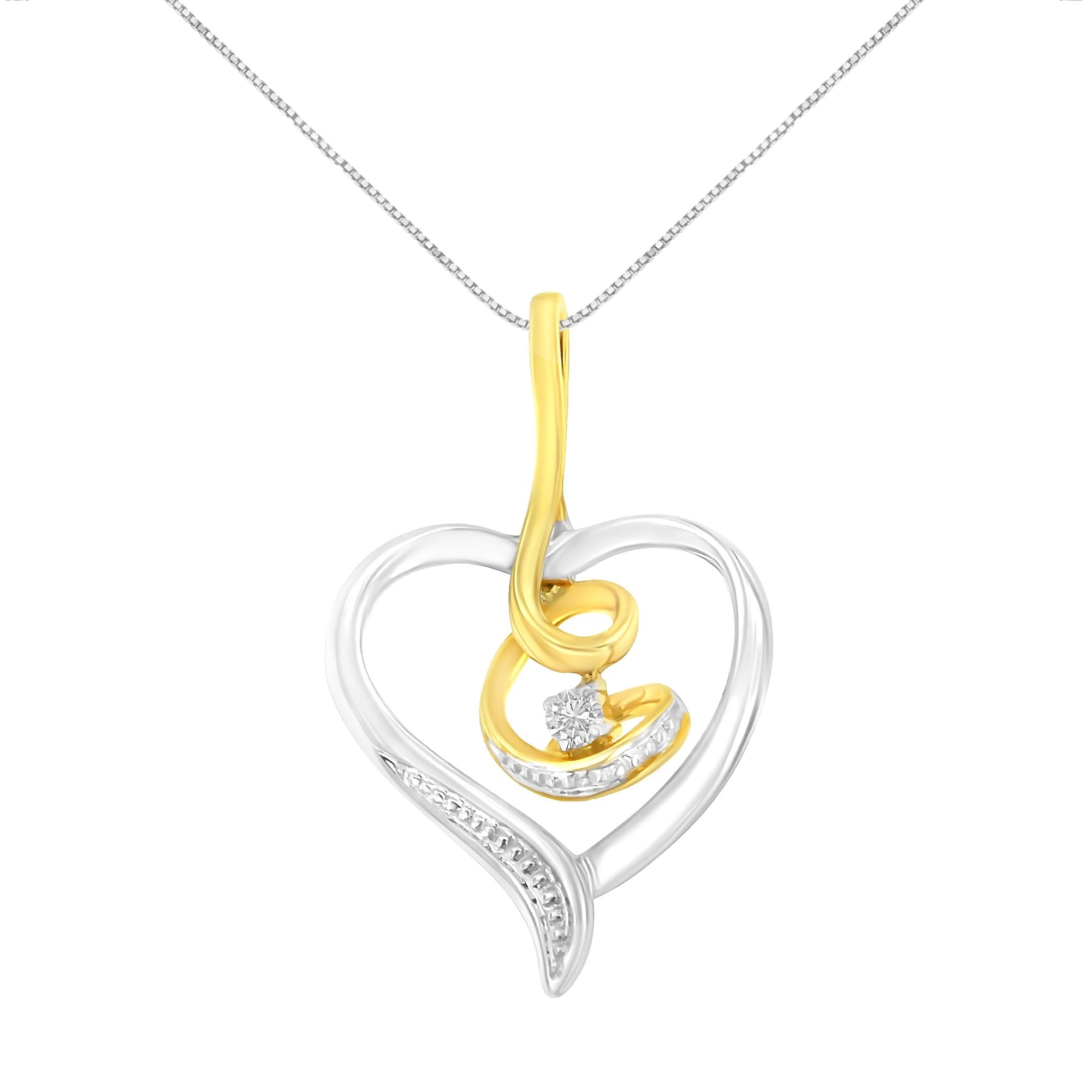 Espira 10K Two-Tone Yellow & White Gold .03 Cttw Diamond-Accented Round-Cut Diamond Swirl Open Heart 18" Pendant Necklace (I-J Color, I2-I3 Clarity) - Friggin Jewelry