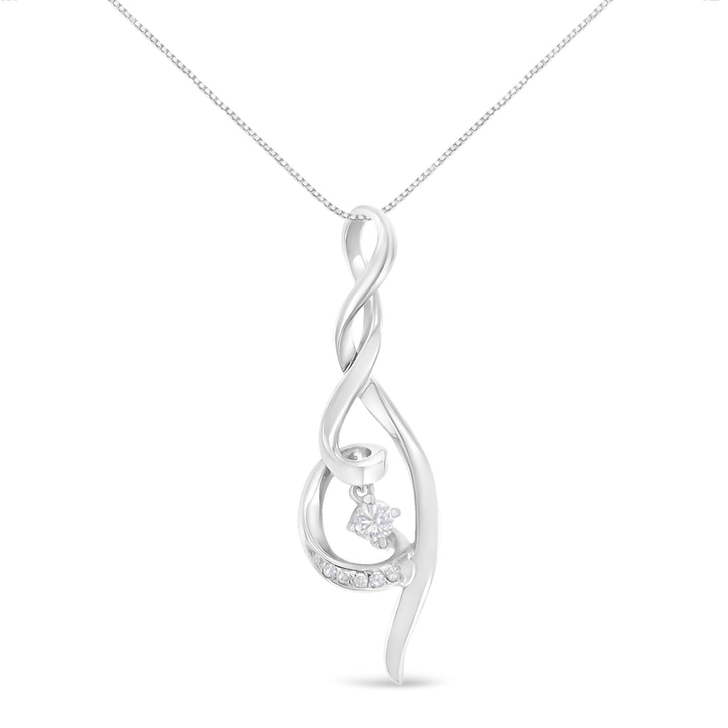 Espira 10K White Gold 1/10 cttw Diamond Swirl Pendant Necklace (I-J, I1-I2) - Friggin Jewelry