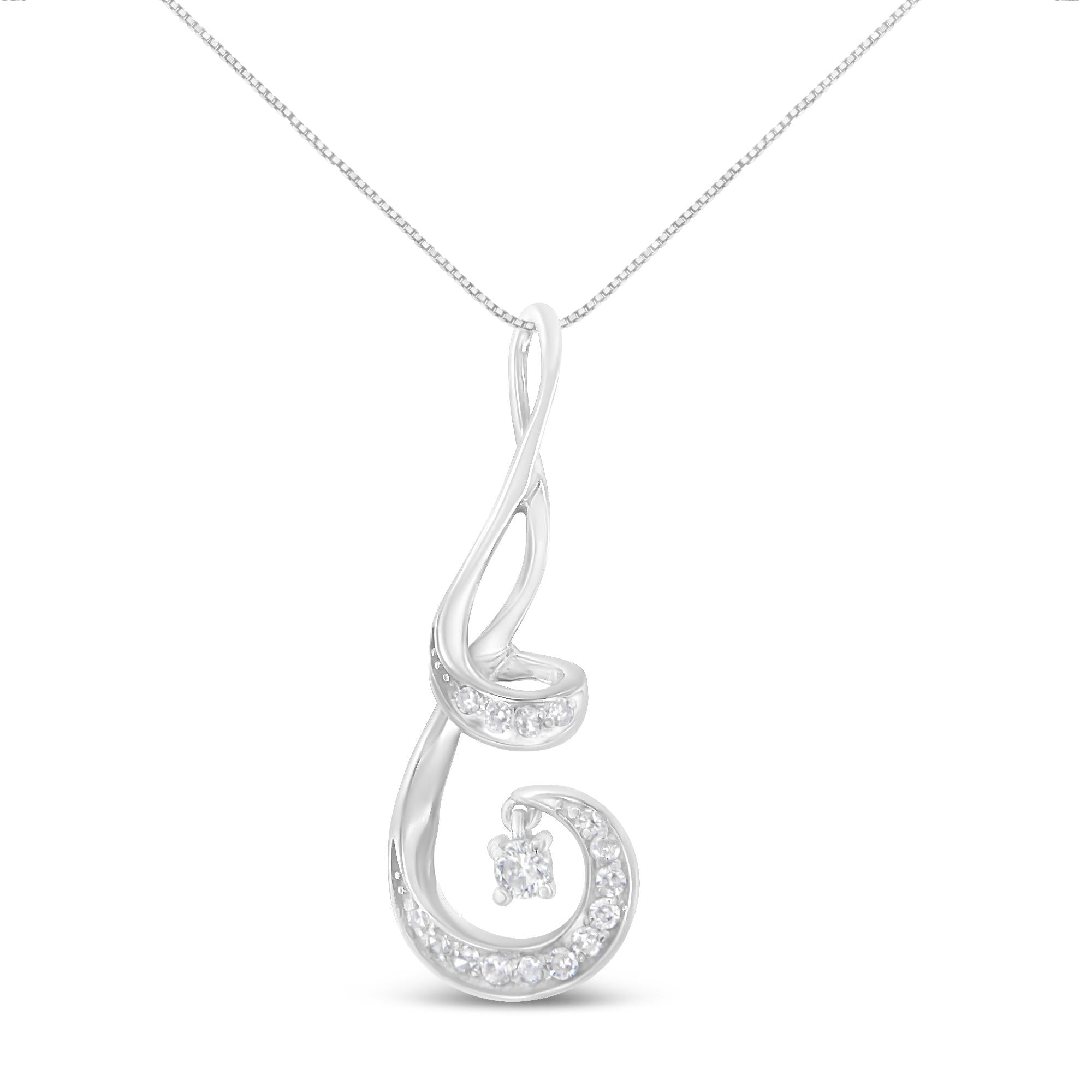 Espira 10K White Gold 1/5 Cttw Brilliant-Cut Diamond Sparkling Spiral 18" Pendant Necklace (J-K color, I2-I3 Clarity) - Friggin Jewelry