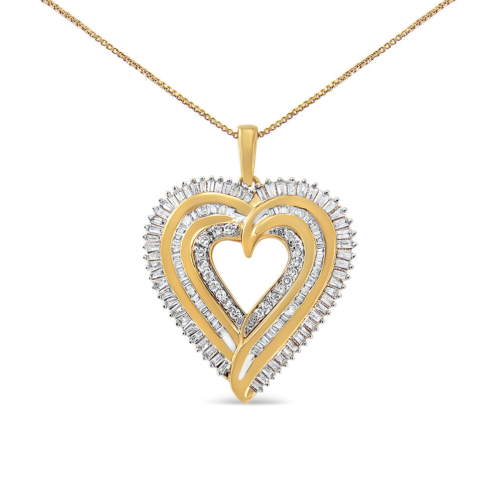 .925 Sterling Silver 1 1/2 Cttw Baguette Diamond Composite Heart 18" Inch Pendant Necklace (I-J Color, I1-I2 Clarity) - Friggin Jewelry