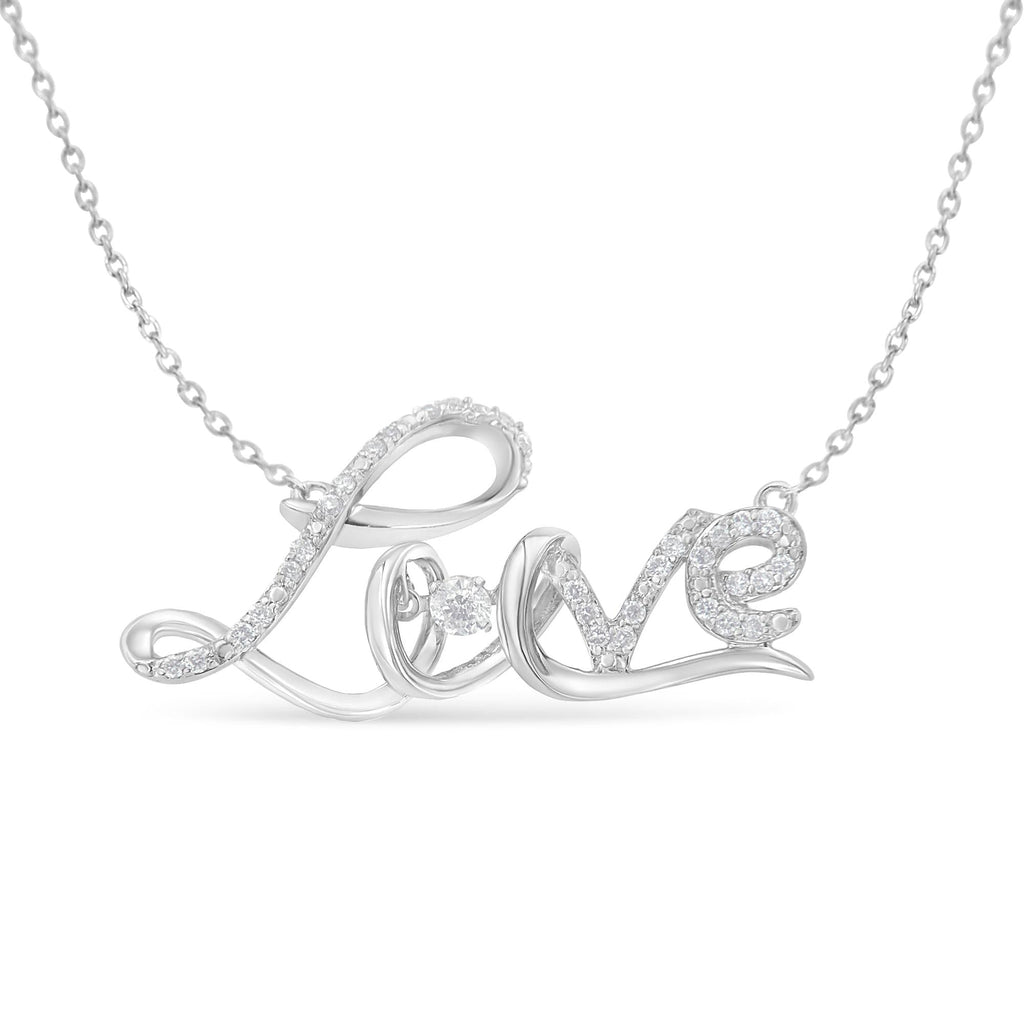 Collar con colgante "Love" de 45 cm en plata de ley 925 con diamantes de 1/4 ct y cursiva (color HI, claridad I1-I2) - Friggin Jewelry