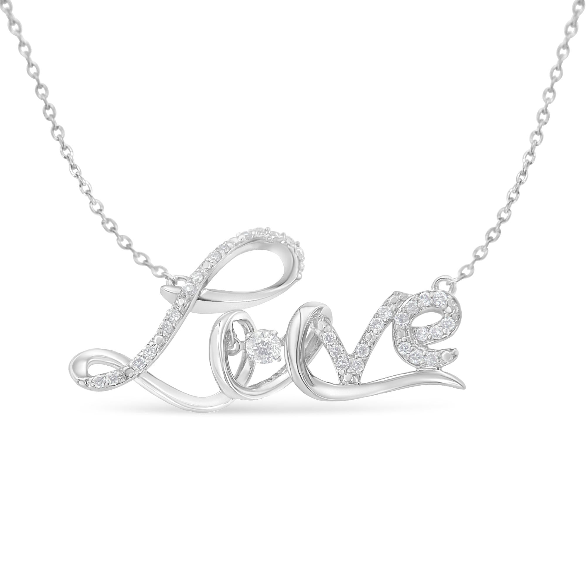 Collar con colgante "Love" de 45 cm en plata de ley 925 con diamantes de 1/4 ct y cursiva (color HI, claridad I1-I2) - Friggin Jewelry