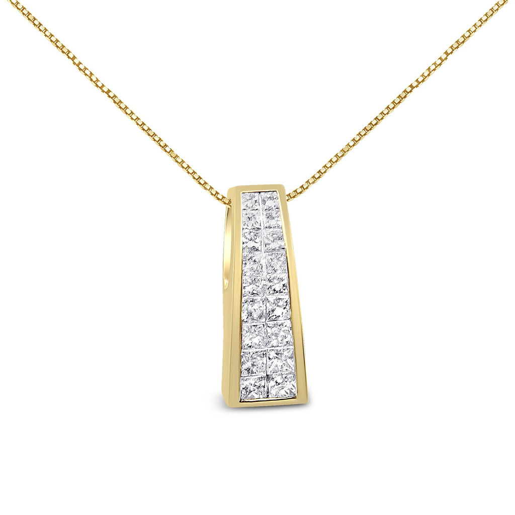 Collana con pendente a colonna greca in oro giallo 14 carati con diamanti taglio principessa da 1 1/2 carati (GH, VS1-VS2) - Friggin Jewelry