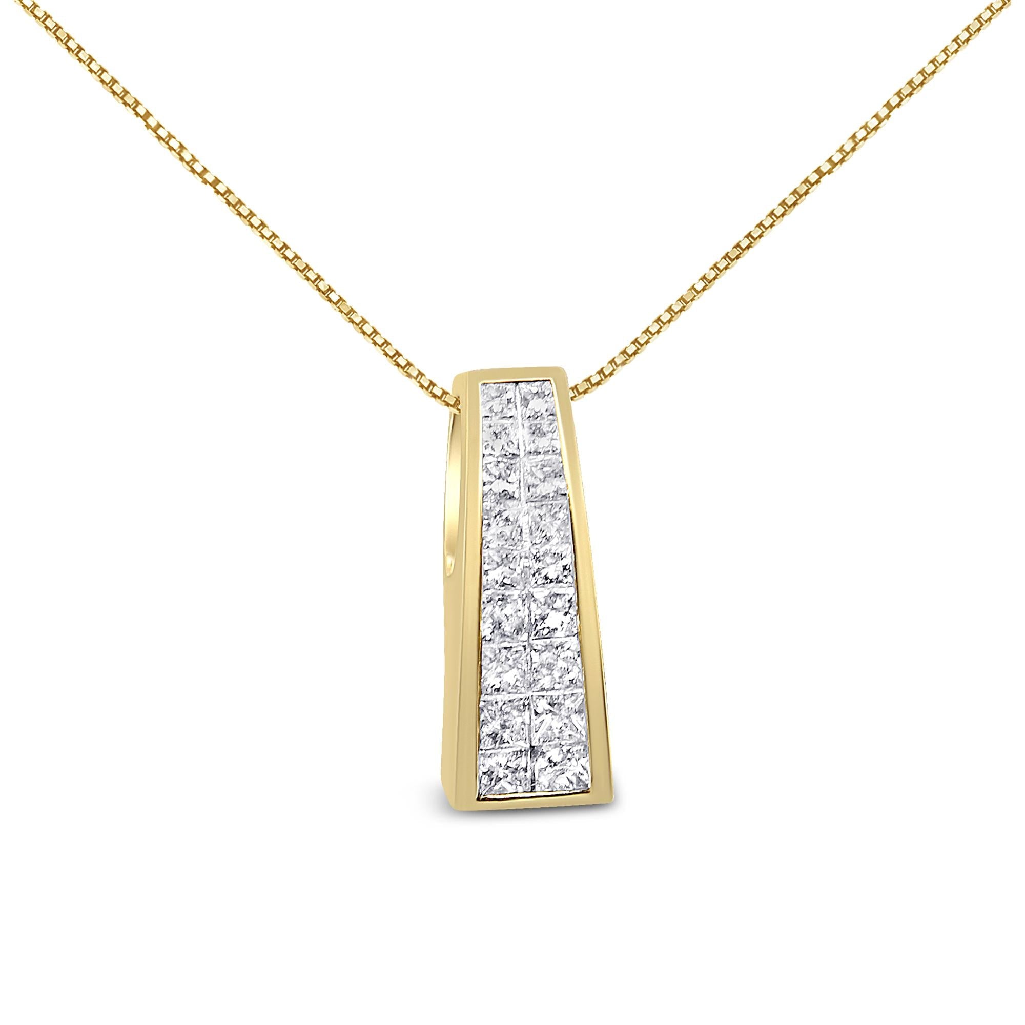 Collana con pendente a colonna greca in oro giallo 14 carati con diamanti taglio principessa da 1 1/2 carati (GH, VS1-VS2) - Friggin Jewelry