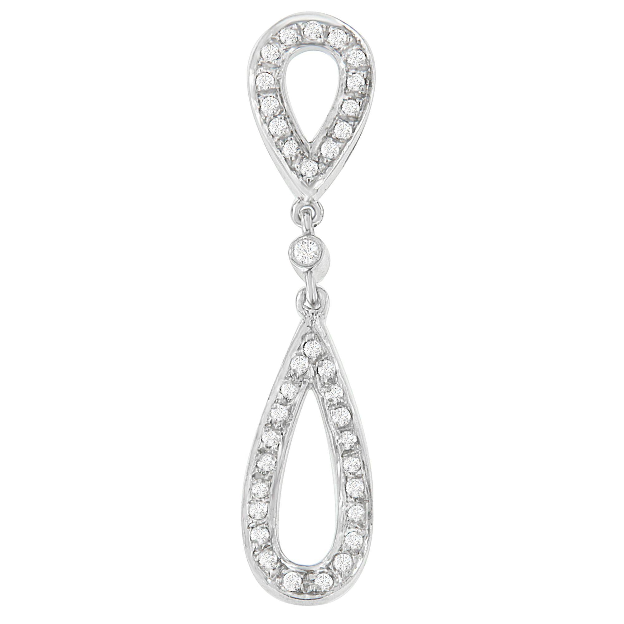 Collar con colgante de doble lágrima de diamantes de talla redonda de 1/4 ct en oro blanco de 14 quilates (HI, I2-I3) - Friggin Jewelry