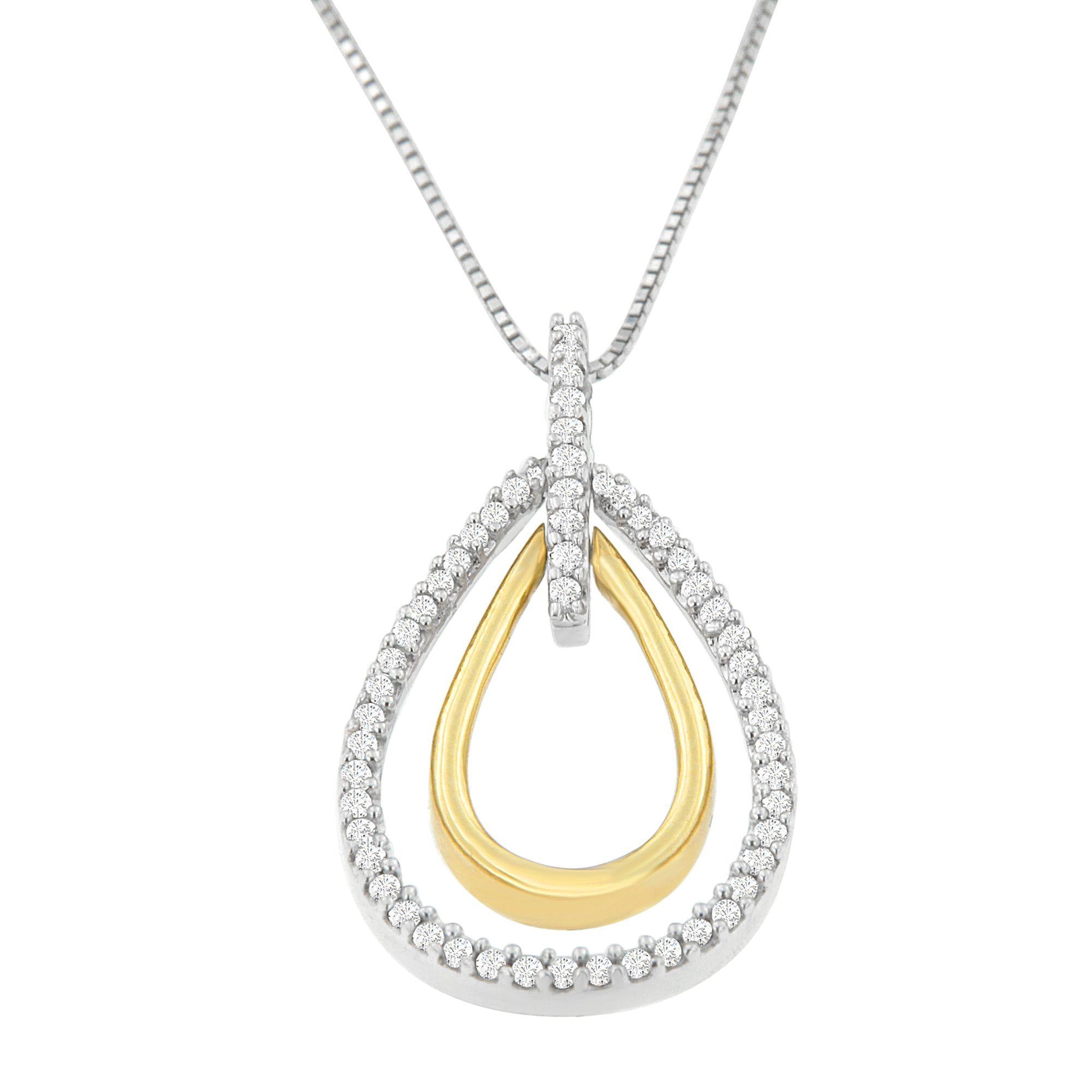 14K Two-Tone Gold Round Cut Diamond Double Burst Pendant Necklace (1/4 cttw, H-I Color, SI2-I1 Clarity) - Friggin Jewelry