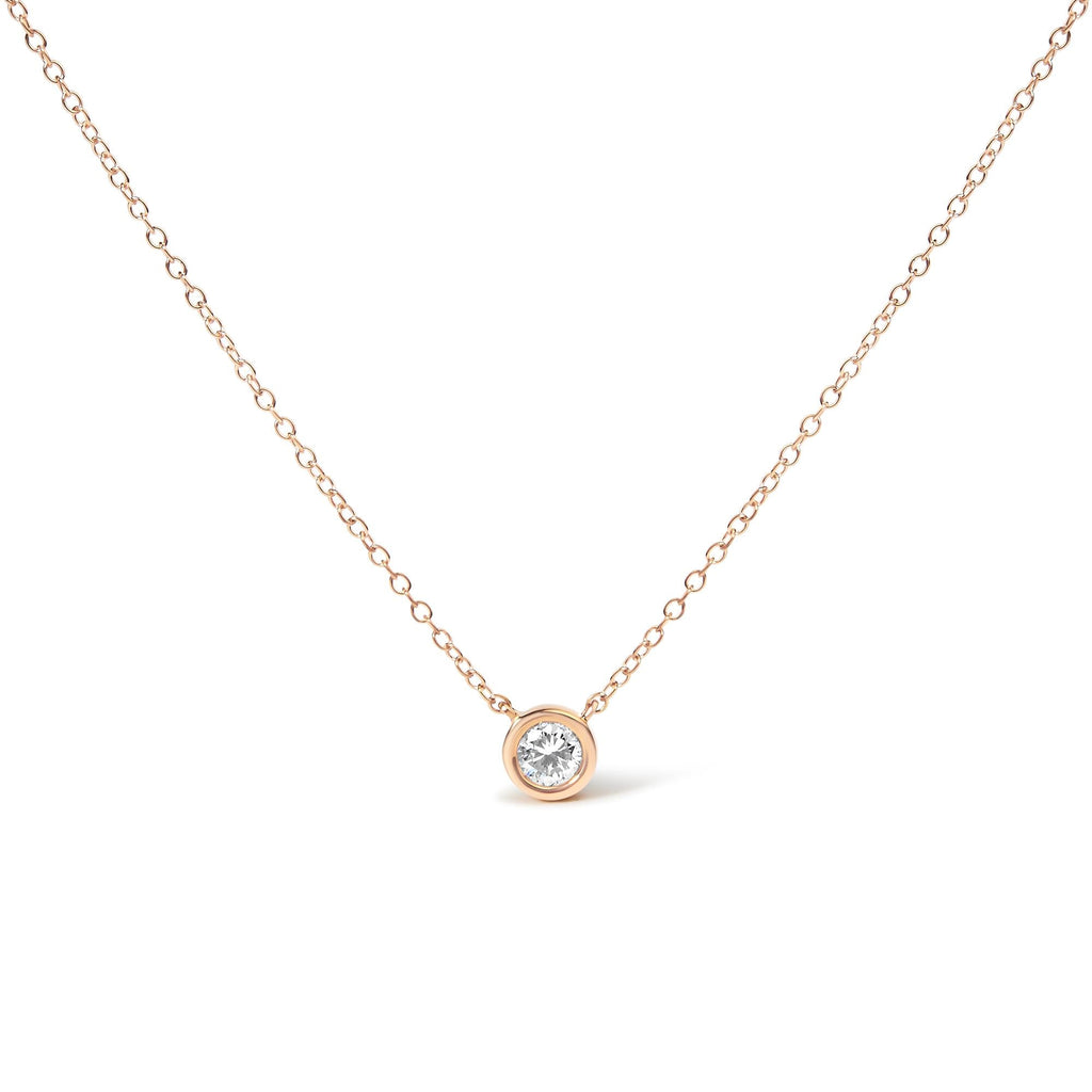 Collar con colgante solitario de oro de 10 quilates con diamantes redondos de talla brillante de 1/10 quilates y engaste moderno de bisel de 40 a 45 cm - Friggin Jewelry