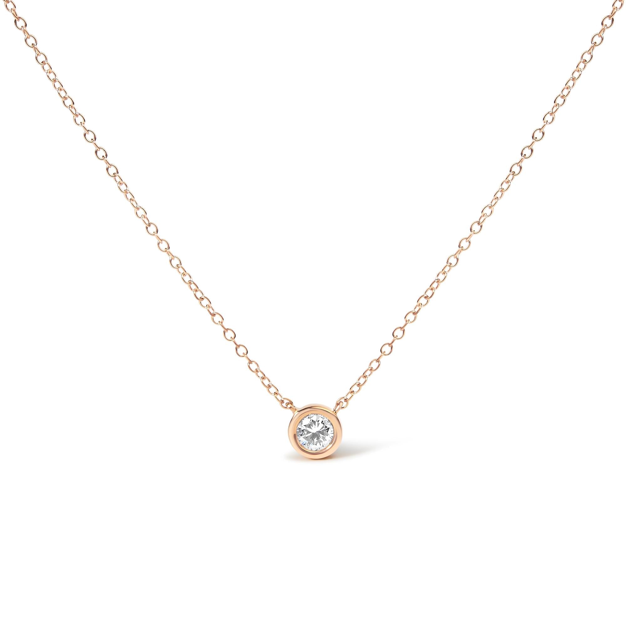 10K Gold Round Brilliant-Cut Diamond Modern Bezel-Set Solitaire 16"-18" Pendant Necklace (H-I Color, SI2-I1 Clarity) - Friggin Jewelry