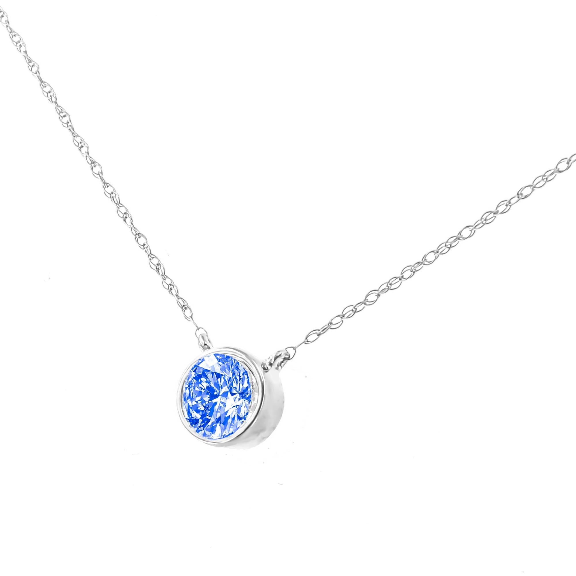 Collar con colgante ajustable de 40,6 a 45,7 cm en plata de ley 925 con diamante azul de 1/10 quilates y engaste en bisel (color realzado, claridad I1-I2) - Friggin Jewelry