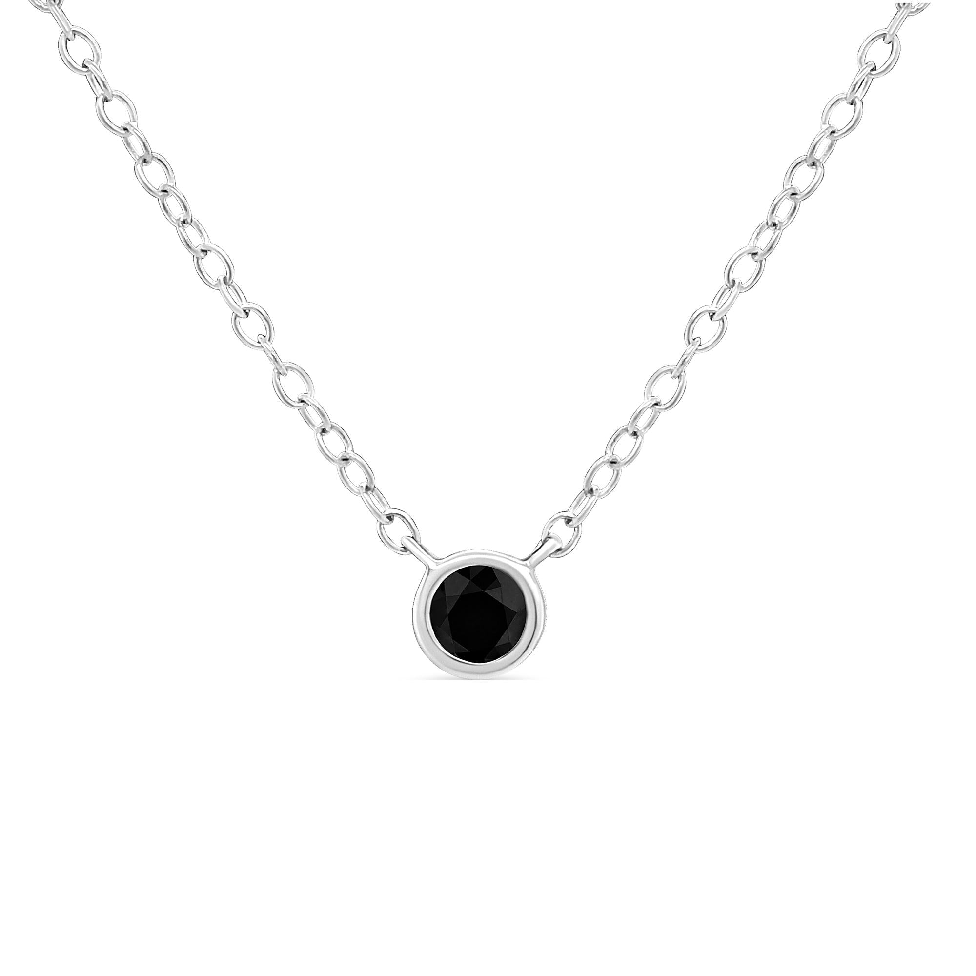 .925 Sterling Silver 1/10 Cttw Colored Diamond Suspended Bezel-Set Solitaire 16"-18" Adjustable Pendant Necklace (Color Enhanced, I1-I2 Clarity) - Friggin Jewelry