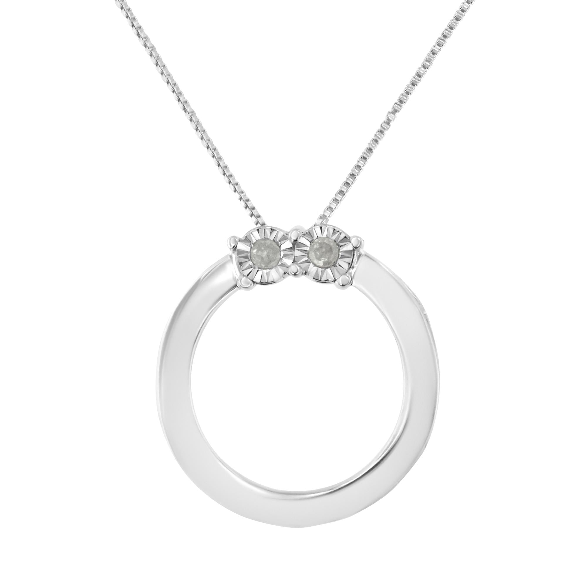 .925 Sterling Silver 1/10 Cttw Diamond Miracle-Set 2 Stone 'Together Forever' Open Circle 18" Box Chain Pendant Necklace (I-J Color, I2-I3 Clarity) - Friggin Jewelry