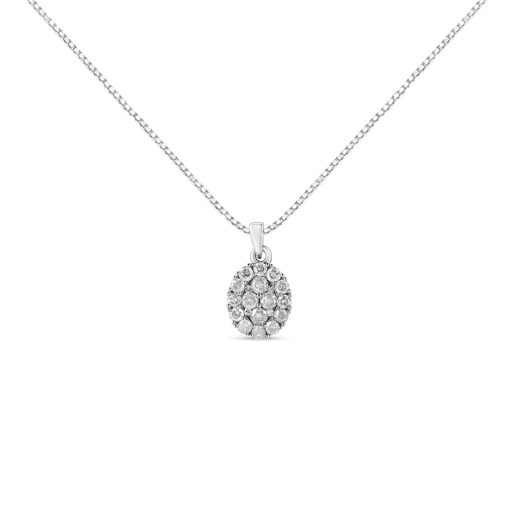 Collar con colgante de racimo ovalado de diamantes de 1 1/2 quilates en plata de ley 925 (color IJ, claridad I2-I3) - 45,7 cm - Friggin Jewelry
