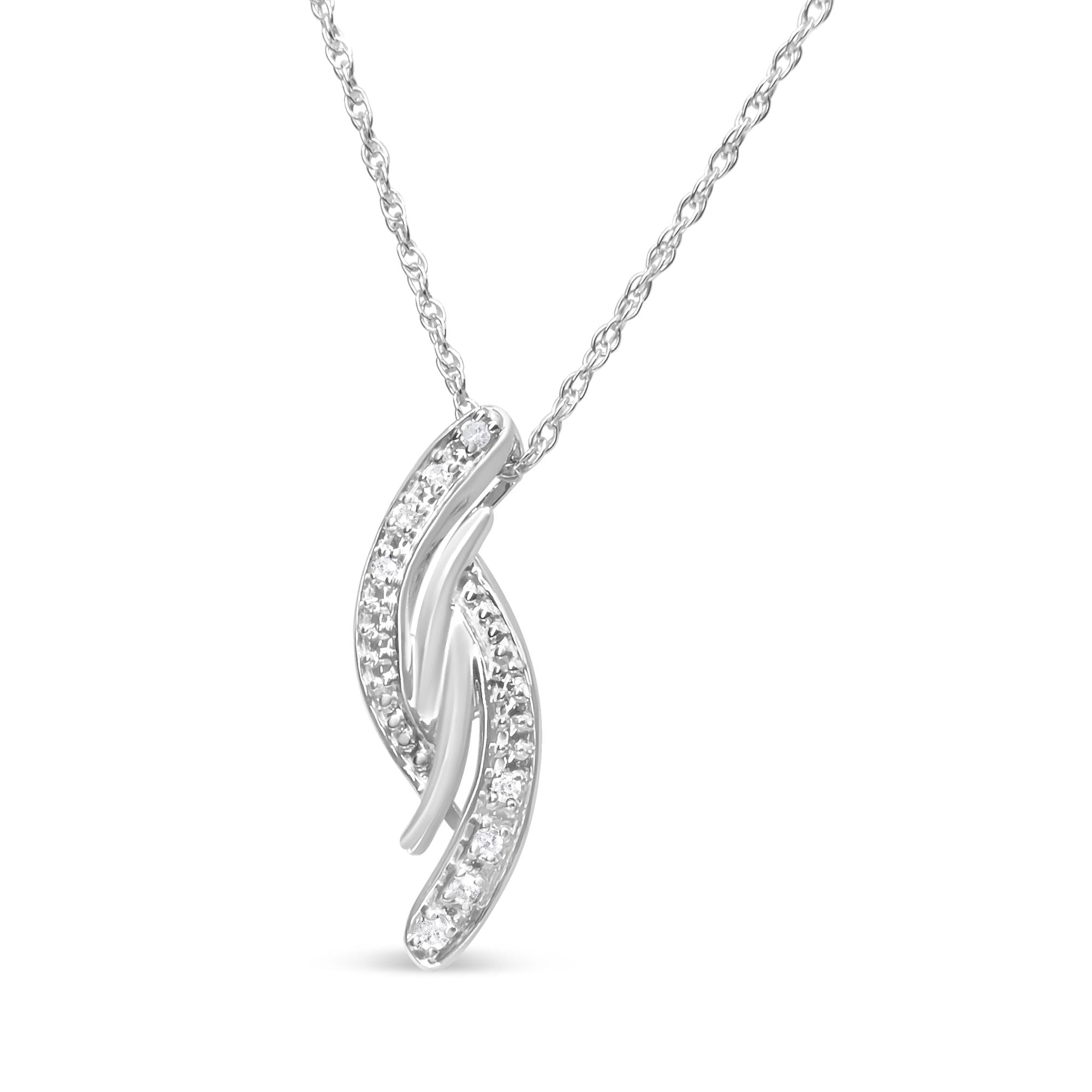 .925 Sterling Silver Diamond Accent Bypass Curve 18" Pendant Necklace (I-J Color, I3 Clarity) - Friggin Jewelry