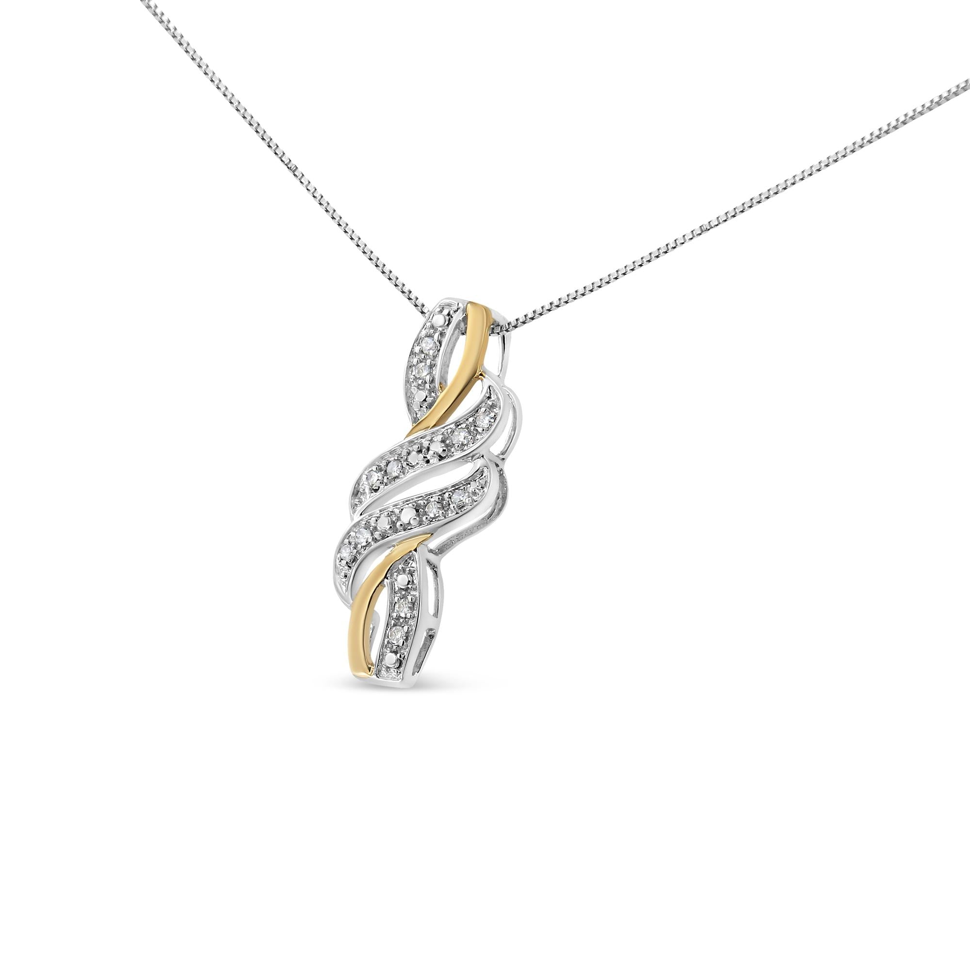 10K Yellow Gold Plated .925 Sterling Silver 1/20 cttw Round Cut Diamond Swirl Pendant Necklace (H-I Color, I2-I3 Clarity) - Friggin Jewelry