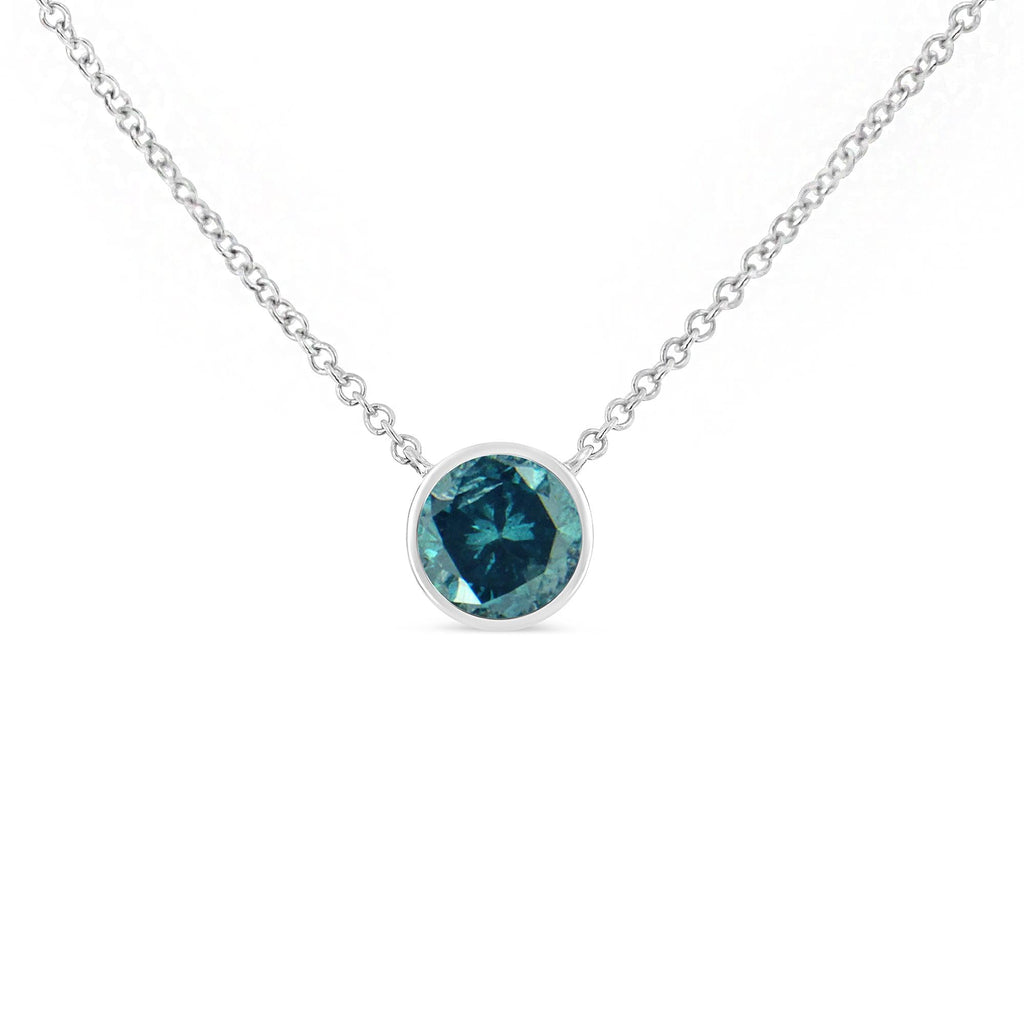 Collar con colgante solitario de 45 cm con gema creada de 3,5 mm y bisel de plata de ley 925 - Friggin Jewelry
