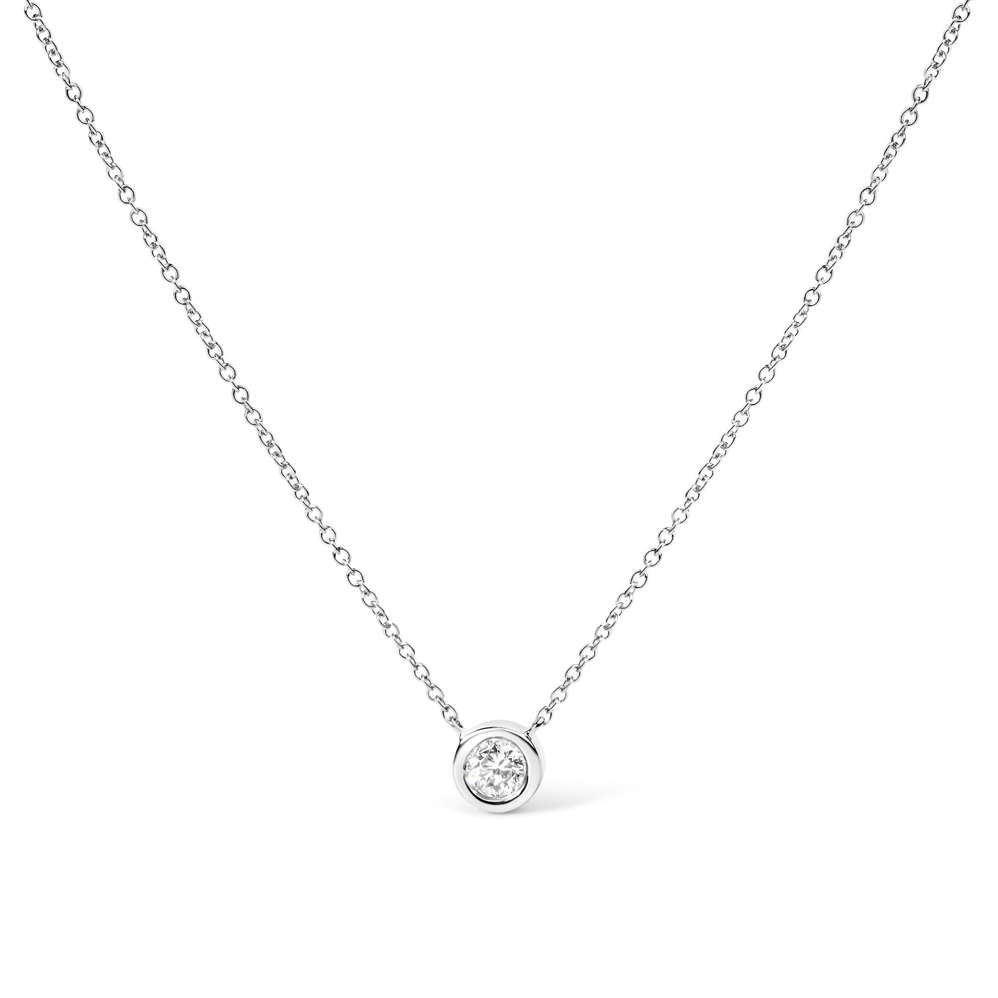 10K Gold Round Brilliant-Cut Diamond Modern Bezel-Set Solitaire 16"-18" Pendant Necklace (H-I Color, SI2-I1 Clarity) - Friggin Jewelry