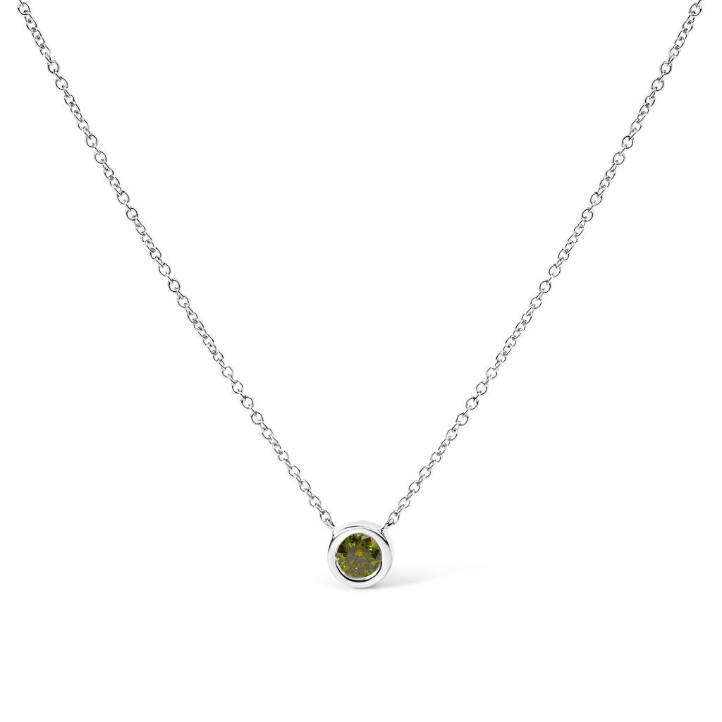 14K White Gold 1/2 Cttw Green Lab Grown Diamond Bezel-Set Solitaire 18" Pendant Necklace (Green Color, VS1-VS2 Clarity) - Friggin Jewelry