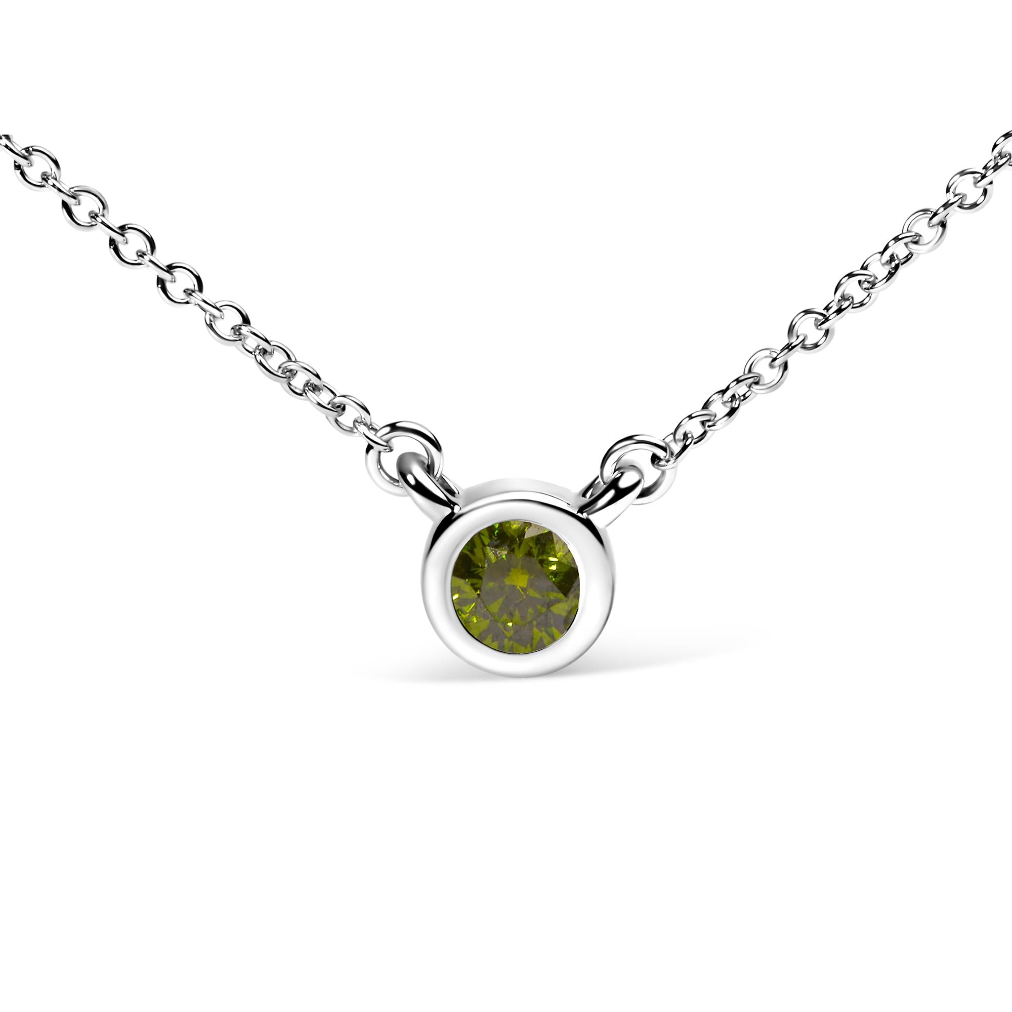 14K White Gold 1/2 Cttw Green Lab Grown Diamond Bezel-Set Solitaire 18" Pendant Necklace (Green Color, VS1-VS2 Clarity) - Friggin Jewelry