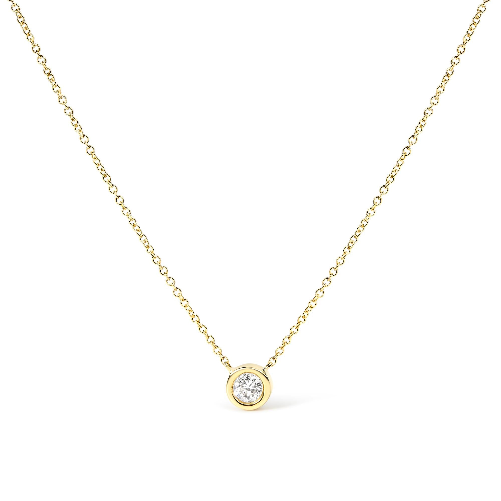 10K Gold Round Brilliant-Cut Diamond Modern Bezel-Set Solitaire 16"-18" Pendant Necklace (H-I Color, SI2-I1 Clarity) - Friggin Jewelry