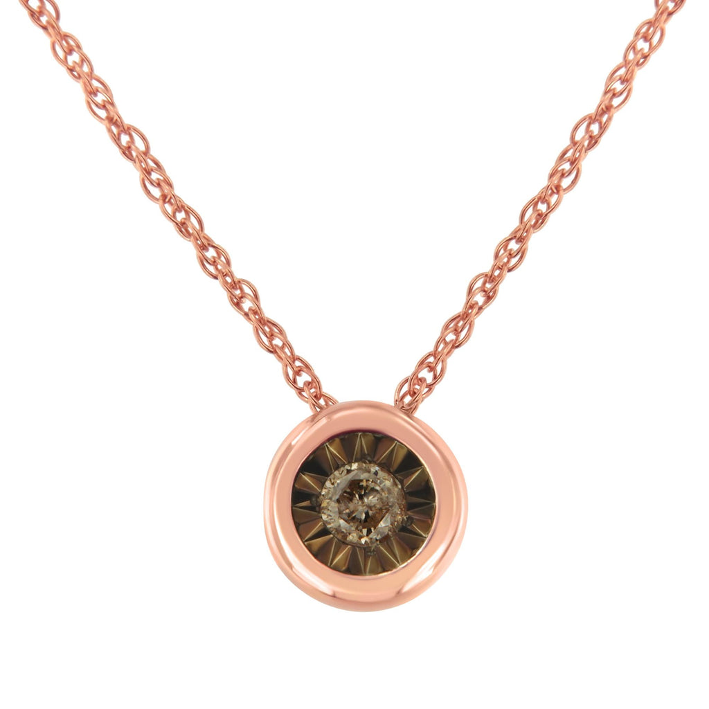 .925 Sterling Silver 1/10 Carat Diamond 18" Round Miracle-Plate Two-Tone Pendant Necklace (K-L Champagne Color, I2-I3 Clarity) - Friggin Jewelry