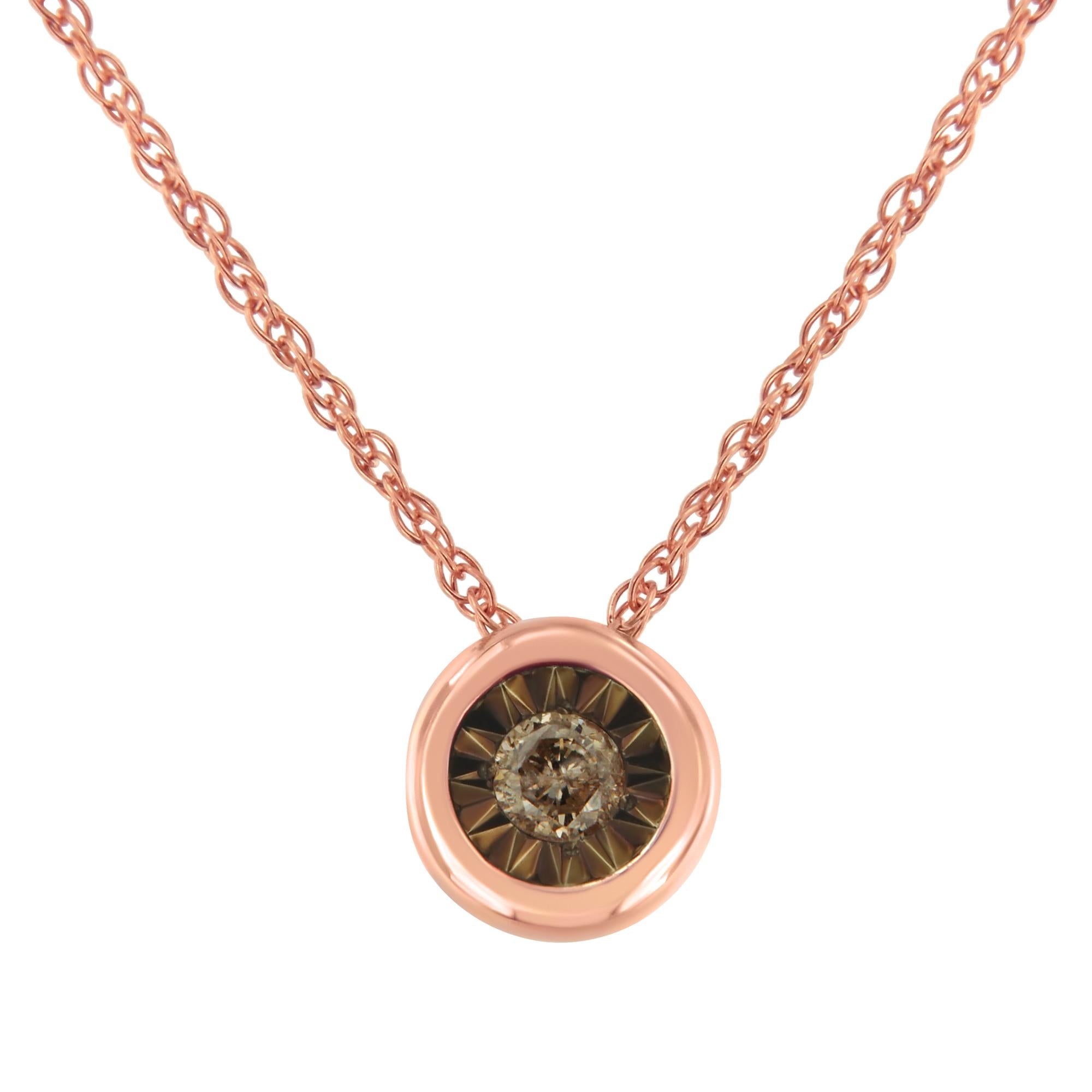 Collar con colgante bicolor de 45 cm con placa milagrosa de diamantes de 1/10 quilates en plata de ley 925 (color champán KL, claridad I2-I3) - Friggin Jewelry