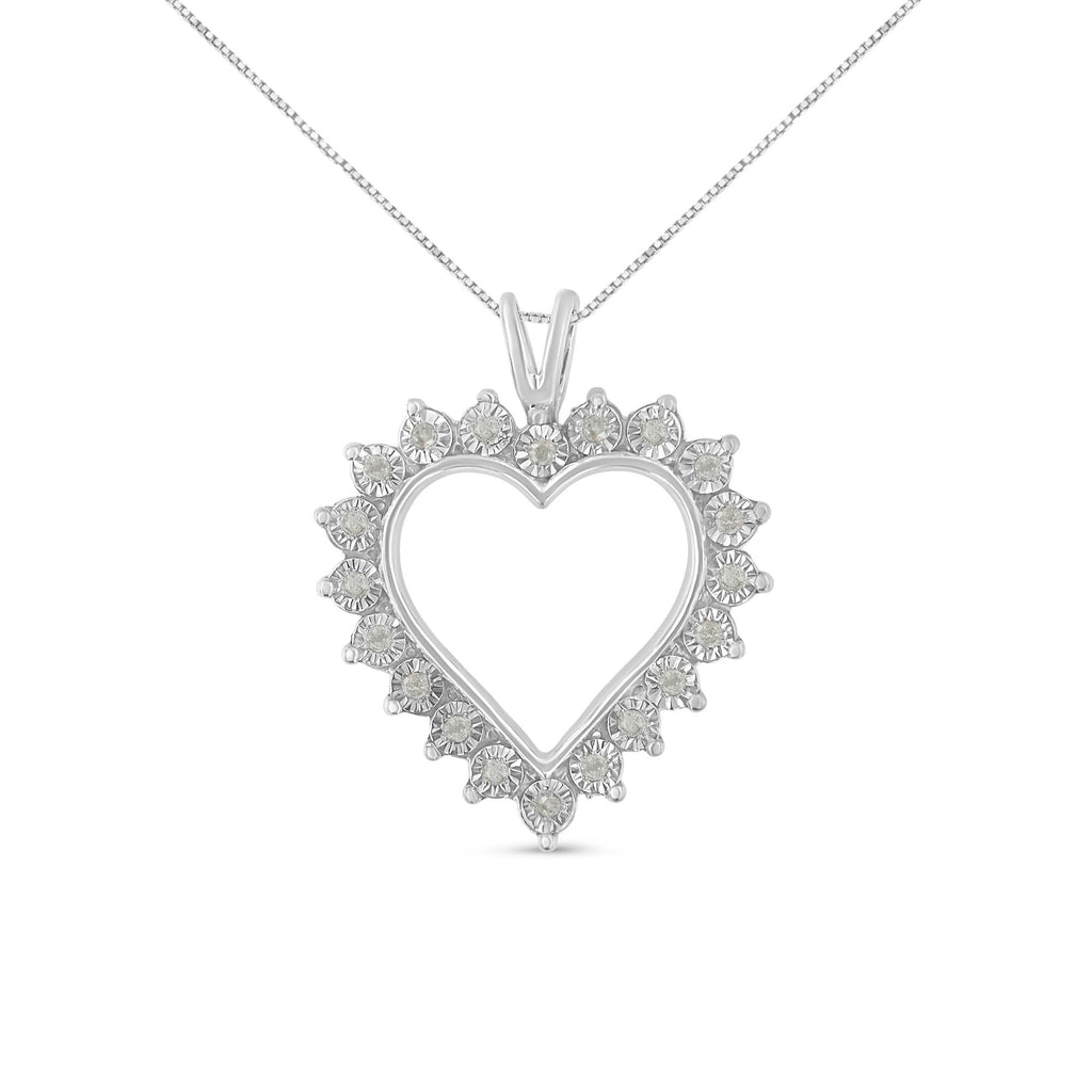 .925 Sterling Silver 1/4 Cttw Miracle Set Diamond Open Heart 18" Pendant Necklace (I-J Color, I3 Clarity) - Friggin Jewelry