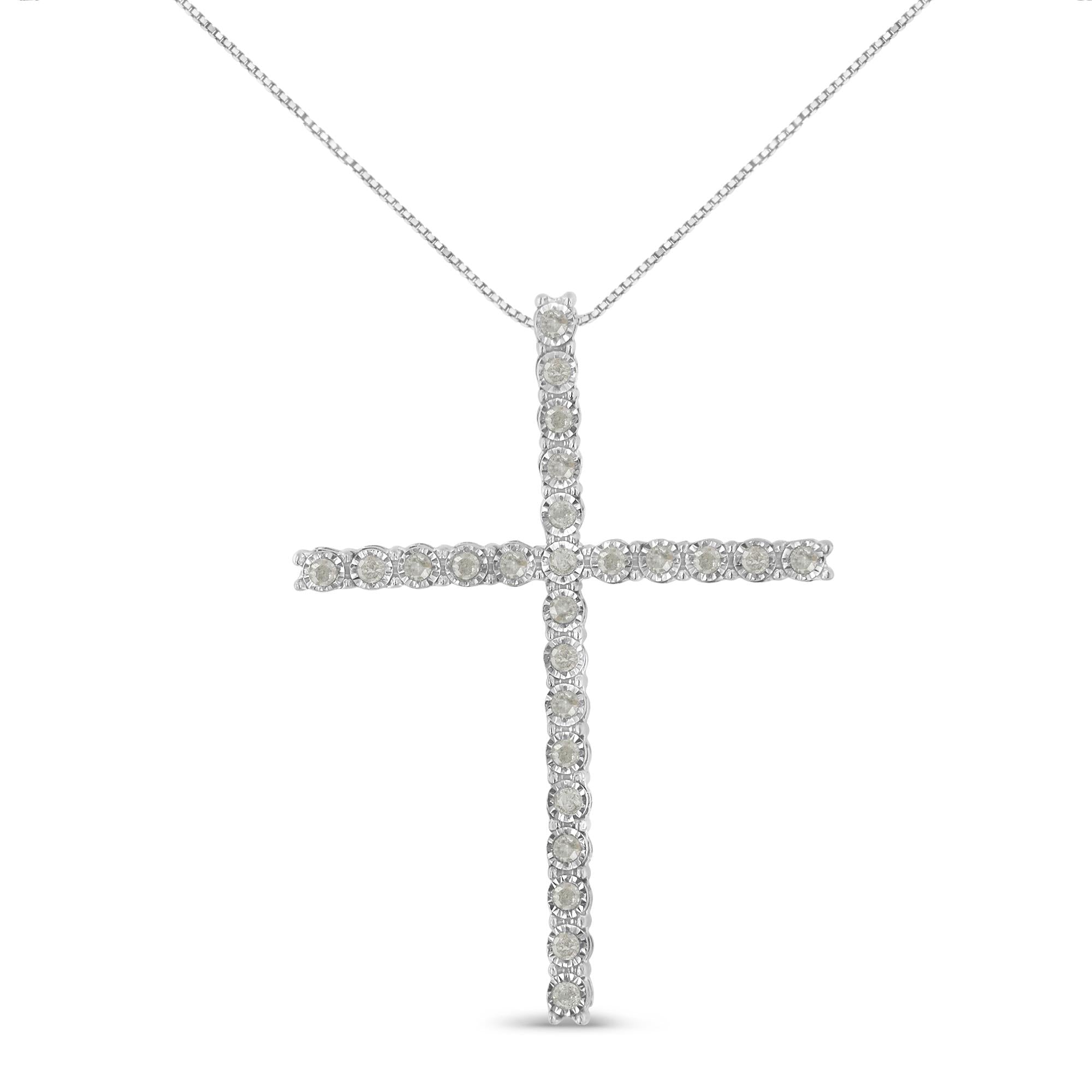 .925 Sterling Silver 1/2 Cttw Brilliant Cut Diamond Miracle-Set Cross 18" Unisex Pendant Necklace (I-J Color, I3 Clarity) - Friggin Jewelry