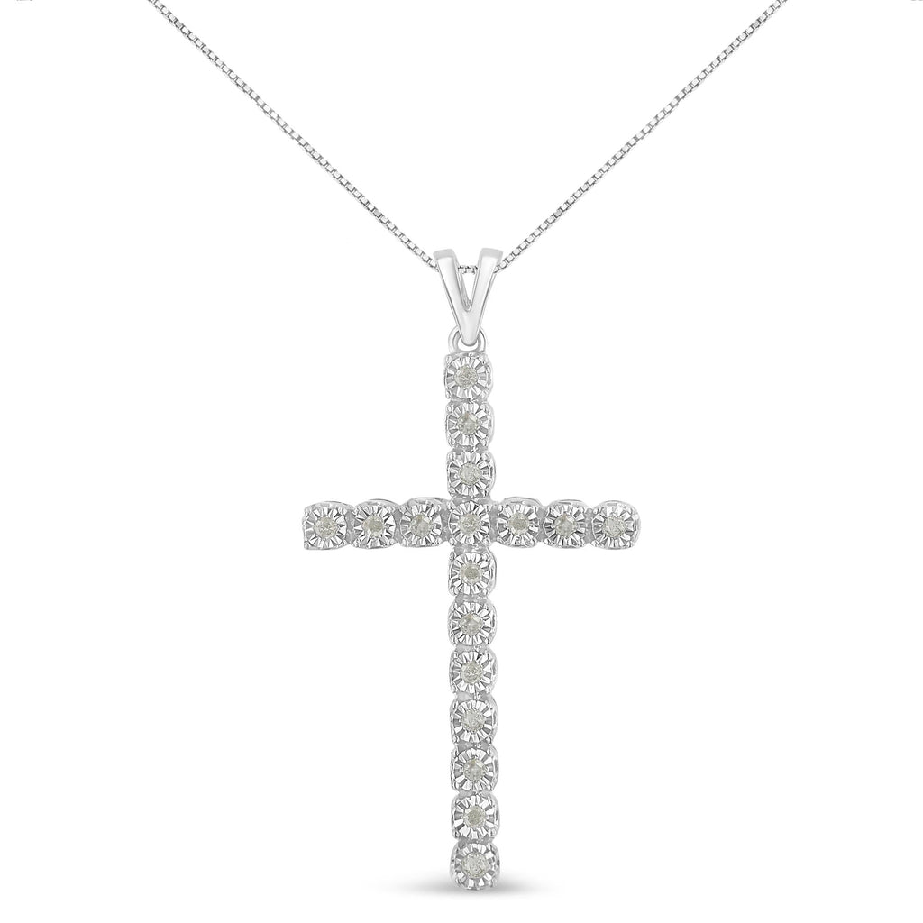 .925 Sterling Silver 1/4 Cttw Diamond Miracle Set Cross Unisex Pendant Necklace 18" (I-J Color, I3 Clarity) - Friggin Jewelry