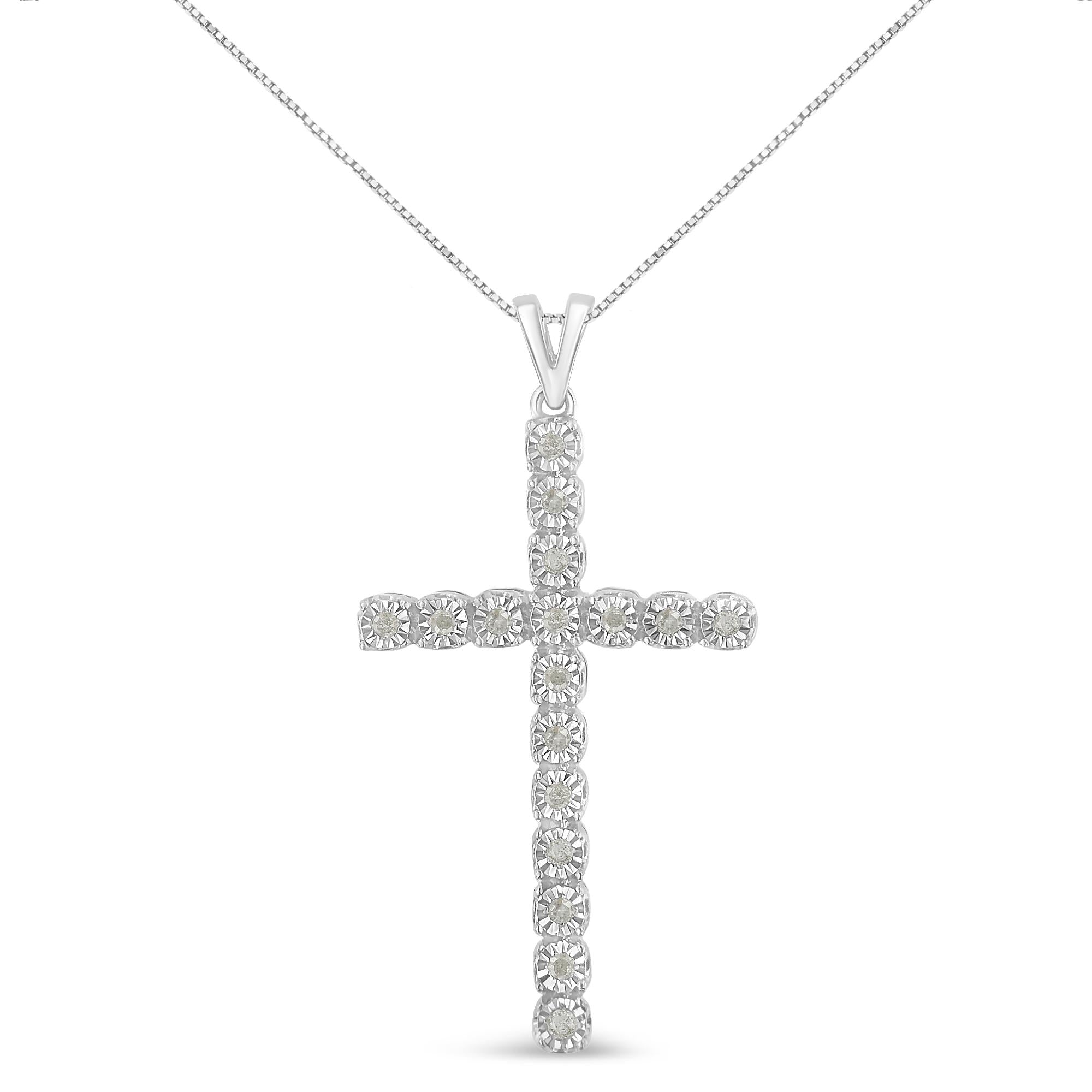 .925 Sterling Silver 1/4 Cttw Diamond Miracle Set Cross Unisex Pendant Necklace 18" (I-J Color, I3 Clarity) - Friggin Jewelry