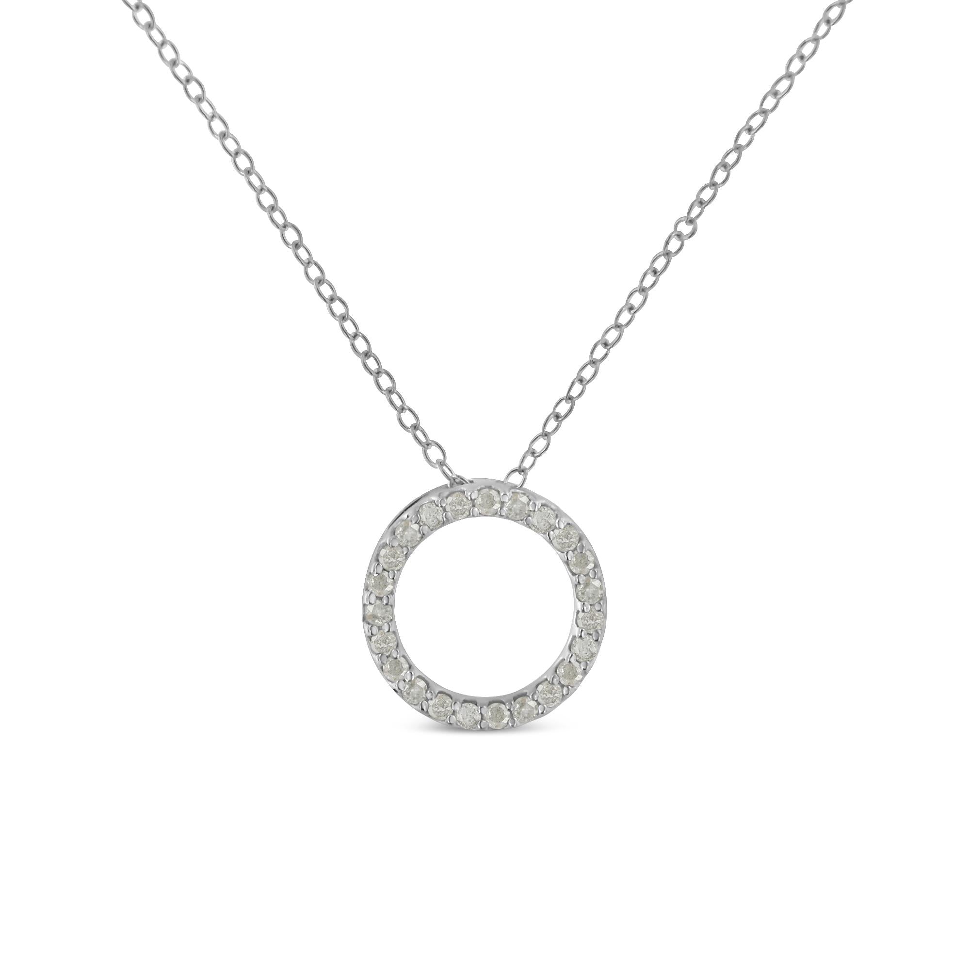 .925 Sterling Silver 1/4 Cttw Round-cut Diamond Open Circle Halo 18" Pendant Necklace (I-J Color, I2-I3 Clarity) - Friggin Jewelry