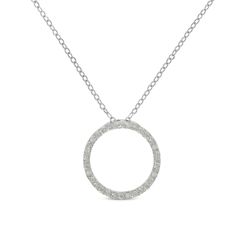 .925 Sterling Silver 1/3 Cttw Round-cut Diamond Open Circle Halo 18" Pendant Necklace (I-J Color, I2-I3 Clarity) - Friggin Jewelry