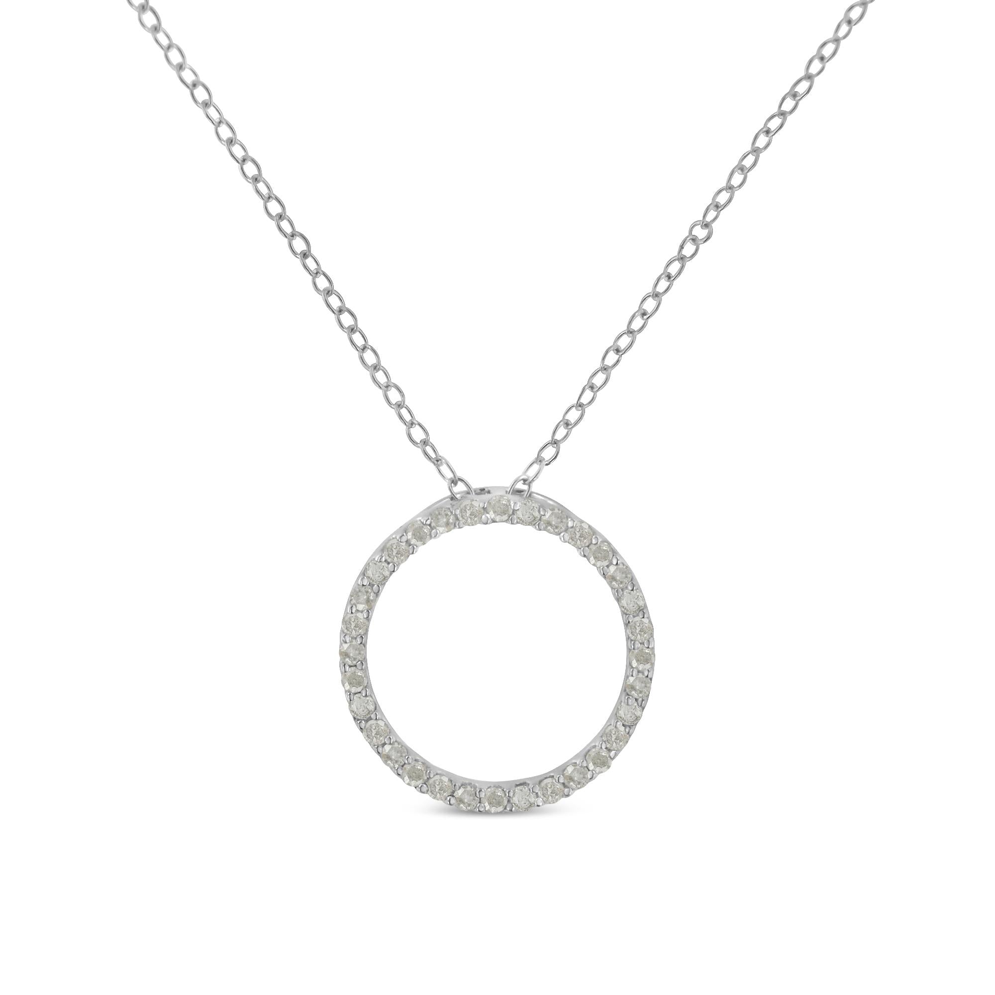 .925 Sterling Silver 1/3 Cttw Round-cut Diamond Open Circle Halo 18" Pendant Necklace (I-J Color, I2-I3 Clarity) - Friggin Jewelry