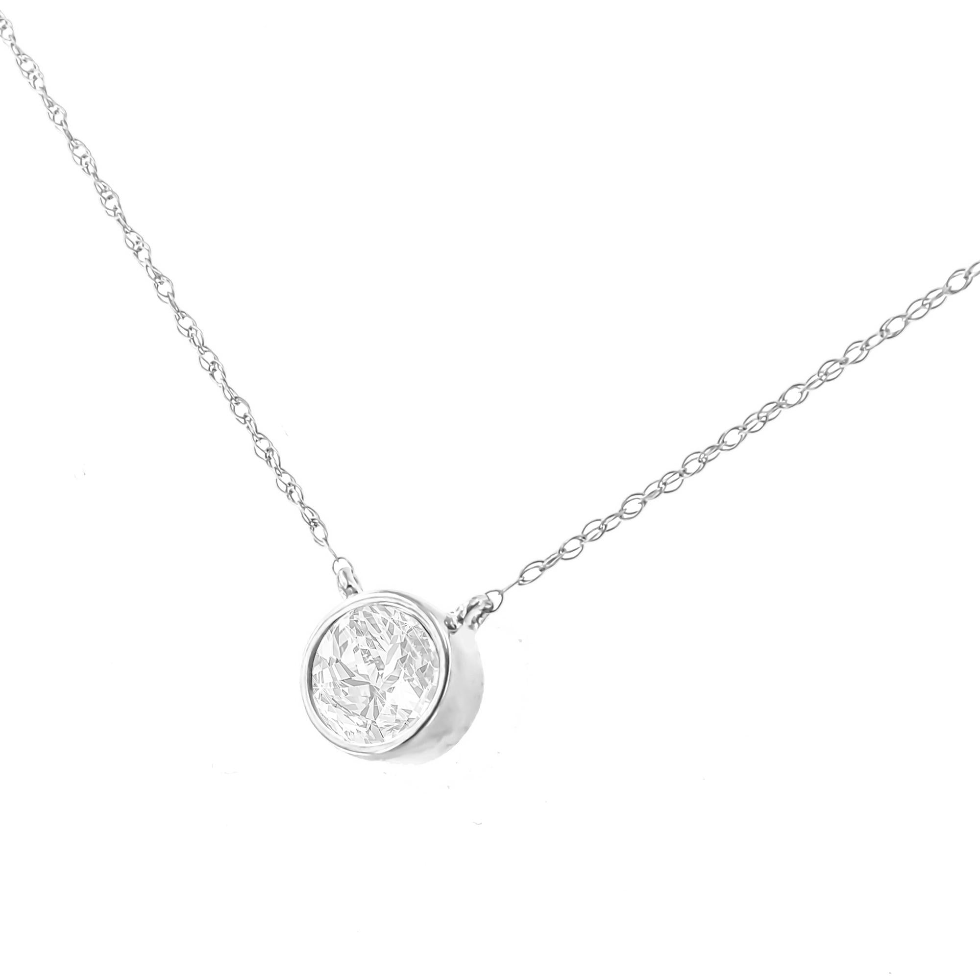 Collana con pendente solitario moderno incastonato a castone con diamanti coltivati ​​in laboratorio in oro 14 carati, da 16" a 18" (colore FG, purezza VS2-SI1) - Friggin Jewelry