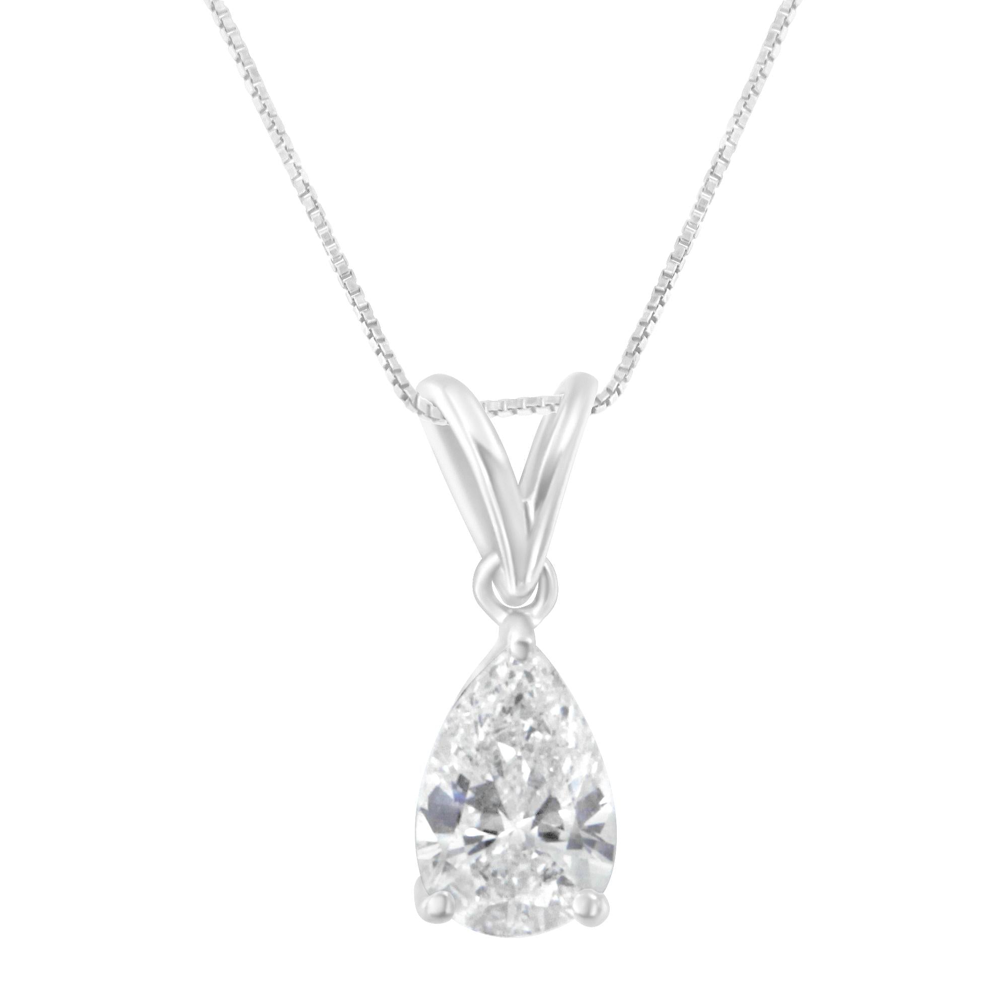 IGI certified 10K White Gold 1/2 cttw Diamond Pear Pendant Necklace (I-J, I1) - Friggin Jewelry Premium