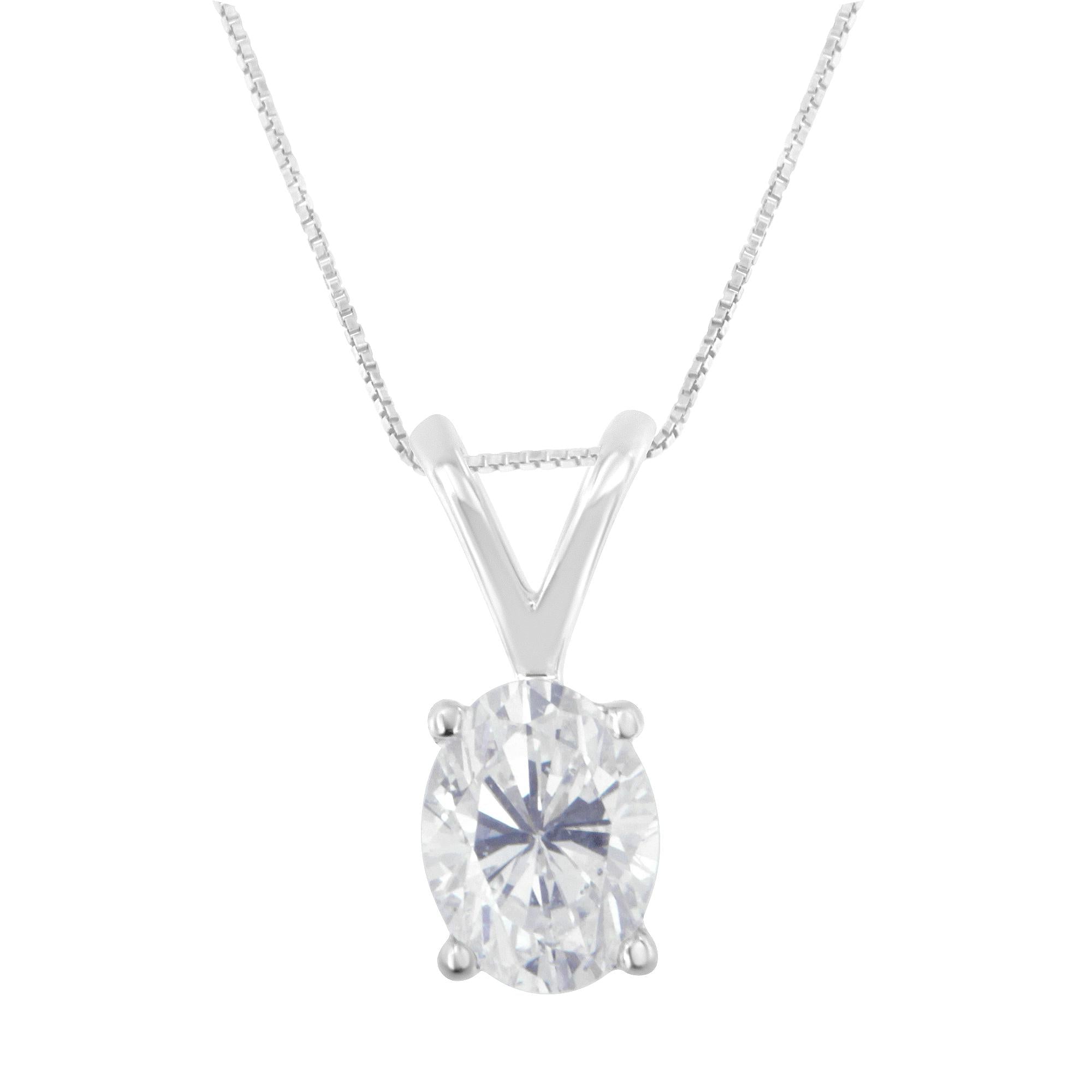 IGI Certified 10K White Gold 3/8 cttw Prong Set Diamond Oval Pendant Necklace (I-J Color, I1 Clarity) - Size 18" - Friggin Jewelry