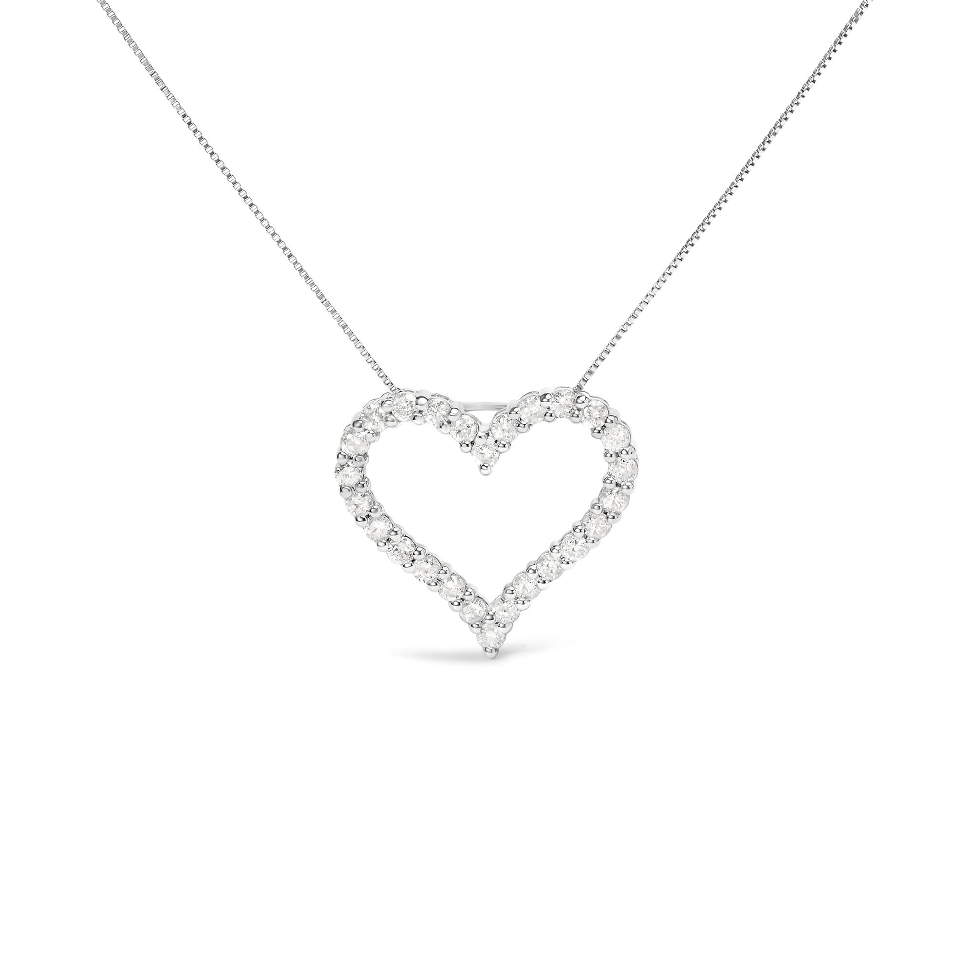 .925 Sterling Silver 2.0 Cttw Diamond Open Heart 18" Pendant Necklace (I-J Color, I2-I3 Clarity) - Friggin Jewelry
