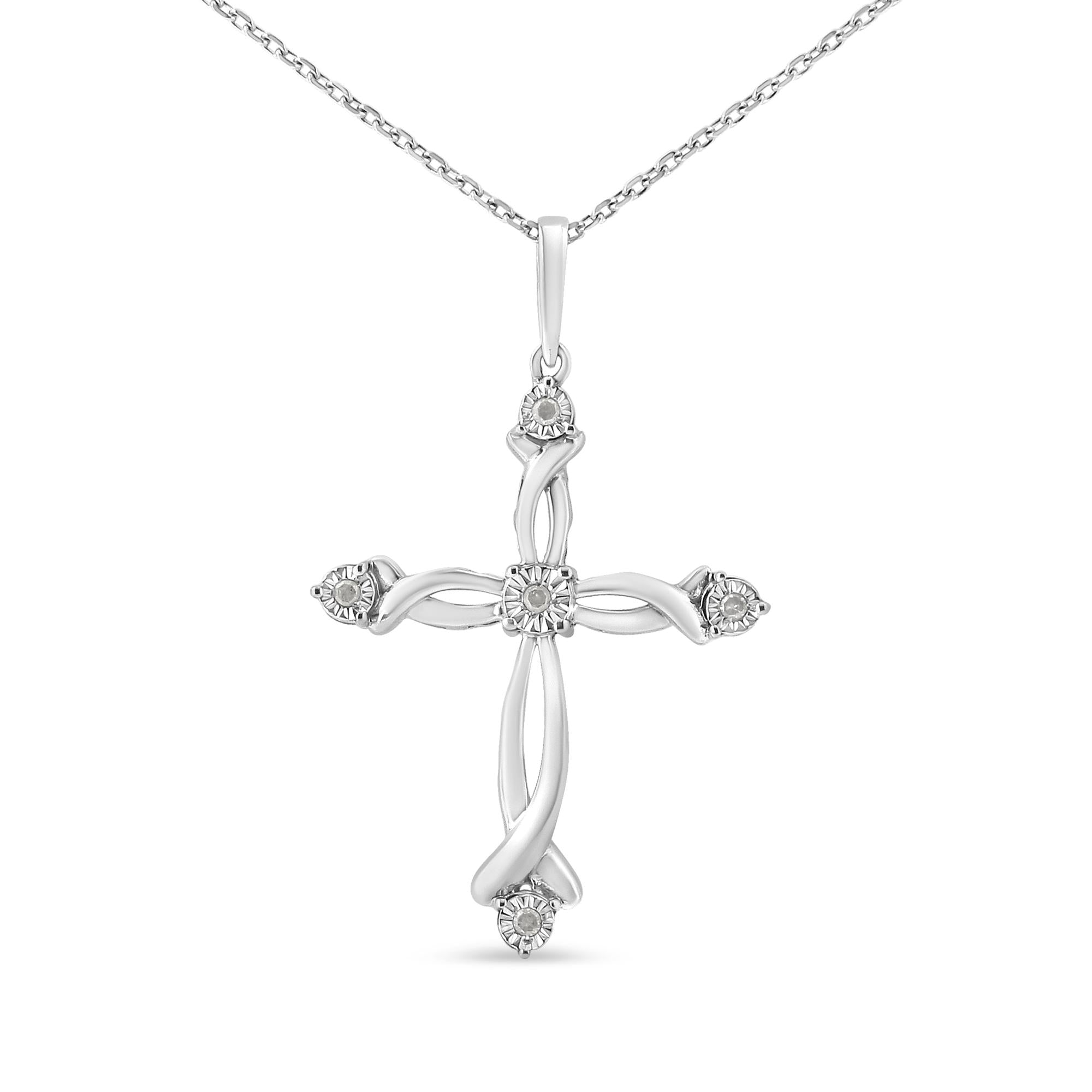 .925 Sterling Silver Round Cut Diamond Accent Cross Pendant Necklace (1/15 cttw, I-J Color, I3 Clarity) - Friggin Jewelry