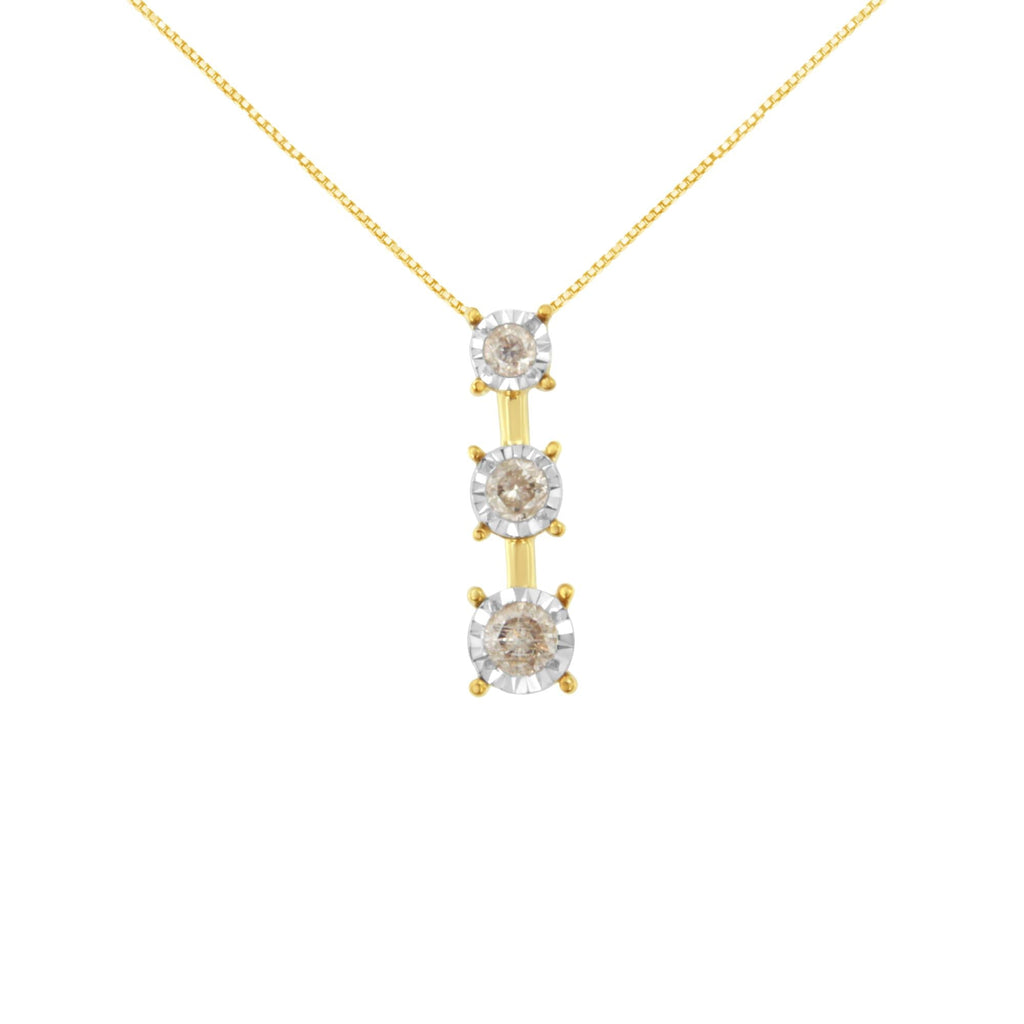 Collar con colgante de 45,7 cm (18") de oro amarillo de 10 quilates con diamantes brillantes de talla redonda engastados milagros de 1/4 ct y tres piedras graduadas (color JK, claridad I1-I2) - Friggin Jewelry