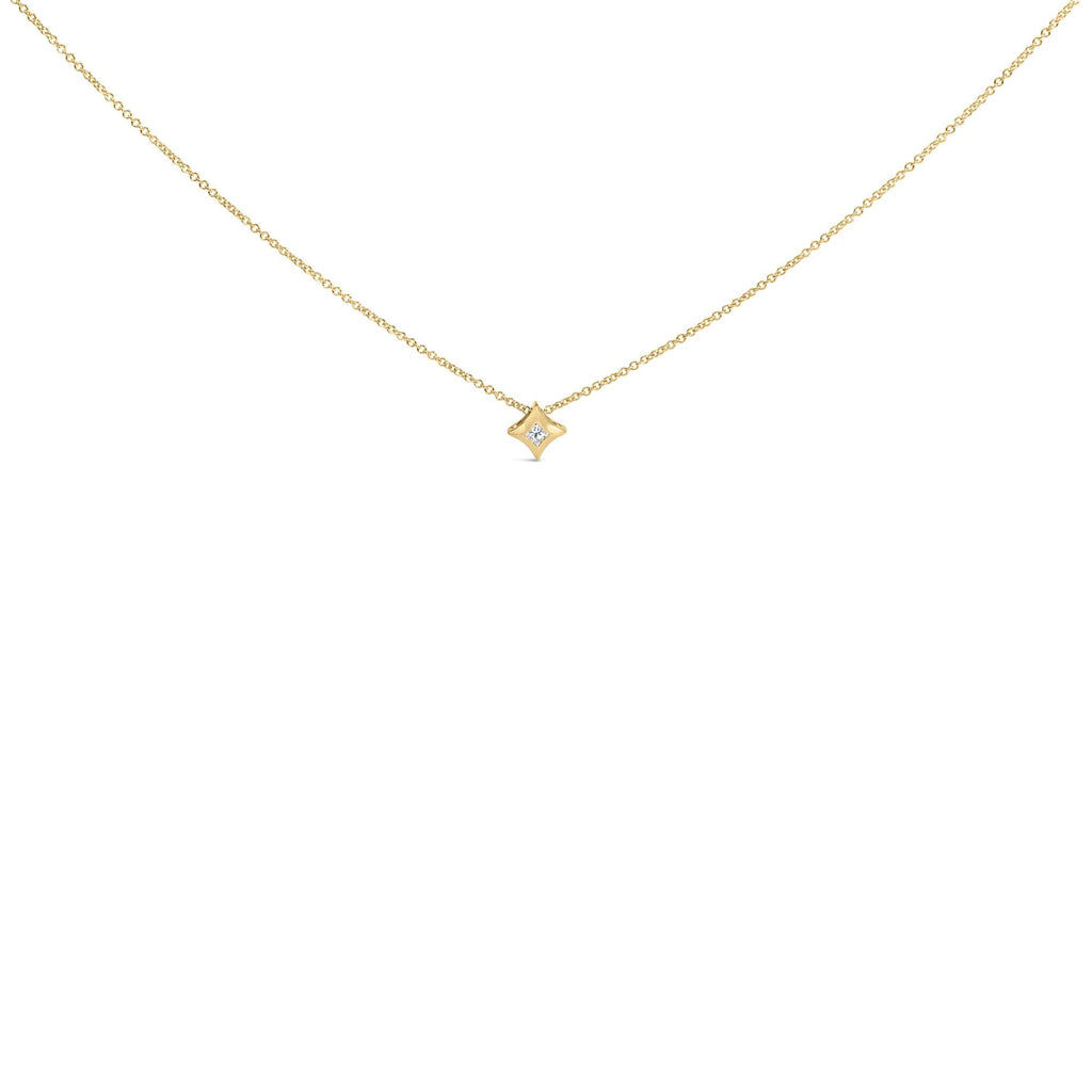 Collana pendente a forma di aquilone con diamante solitario taglio principessa da 1/10 ct incastonato in oro 10 carati - 18 pollici - Friggin Jewelry