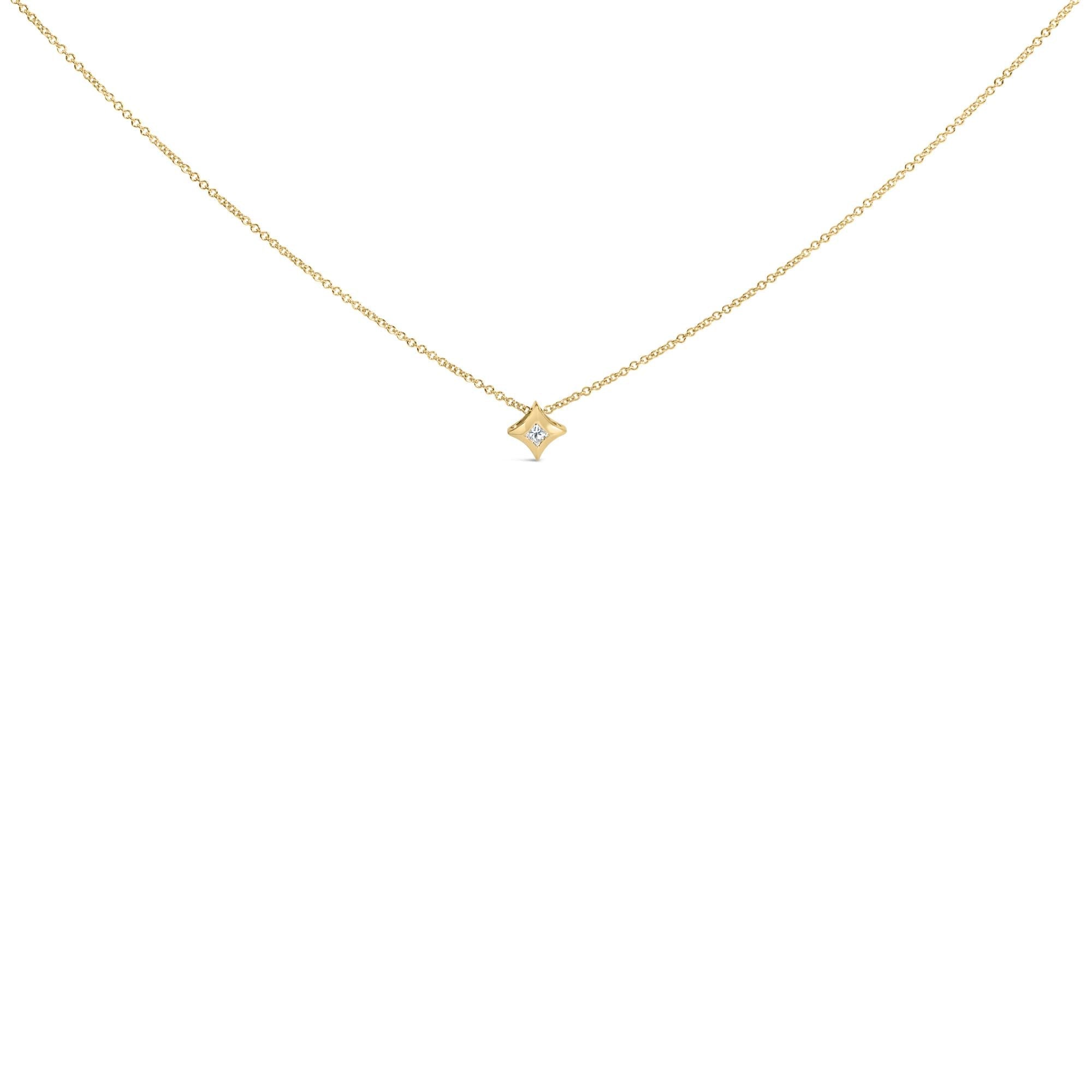 Collana pendente a forma di aquilone con diamante solitario taglio principessa da 1/10 ct incastonato in oro 10 carati - 18 pollici - Friggin Jewelry