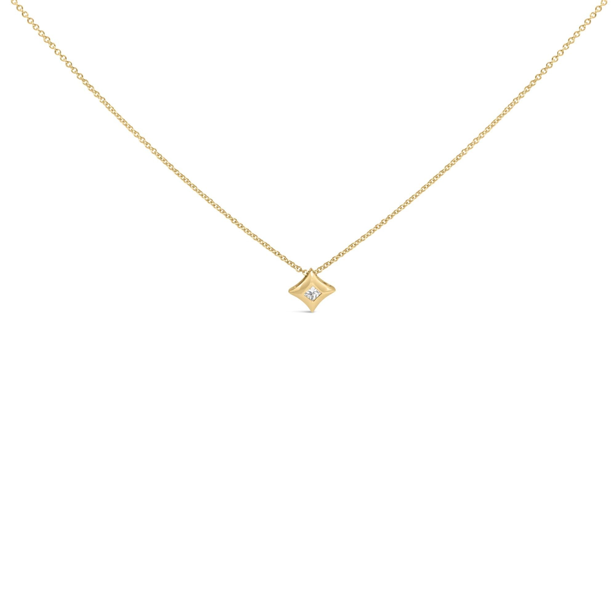 10K Gold 1/5 Cttw Bezel Set Princess Diamond Kite Shaped Solitaire Pendent Necklace - Friggin Jewelry